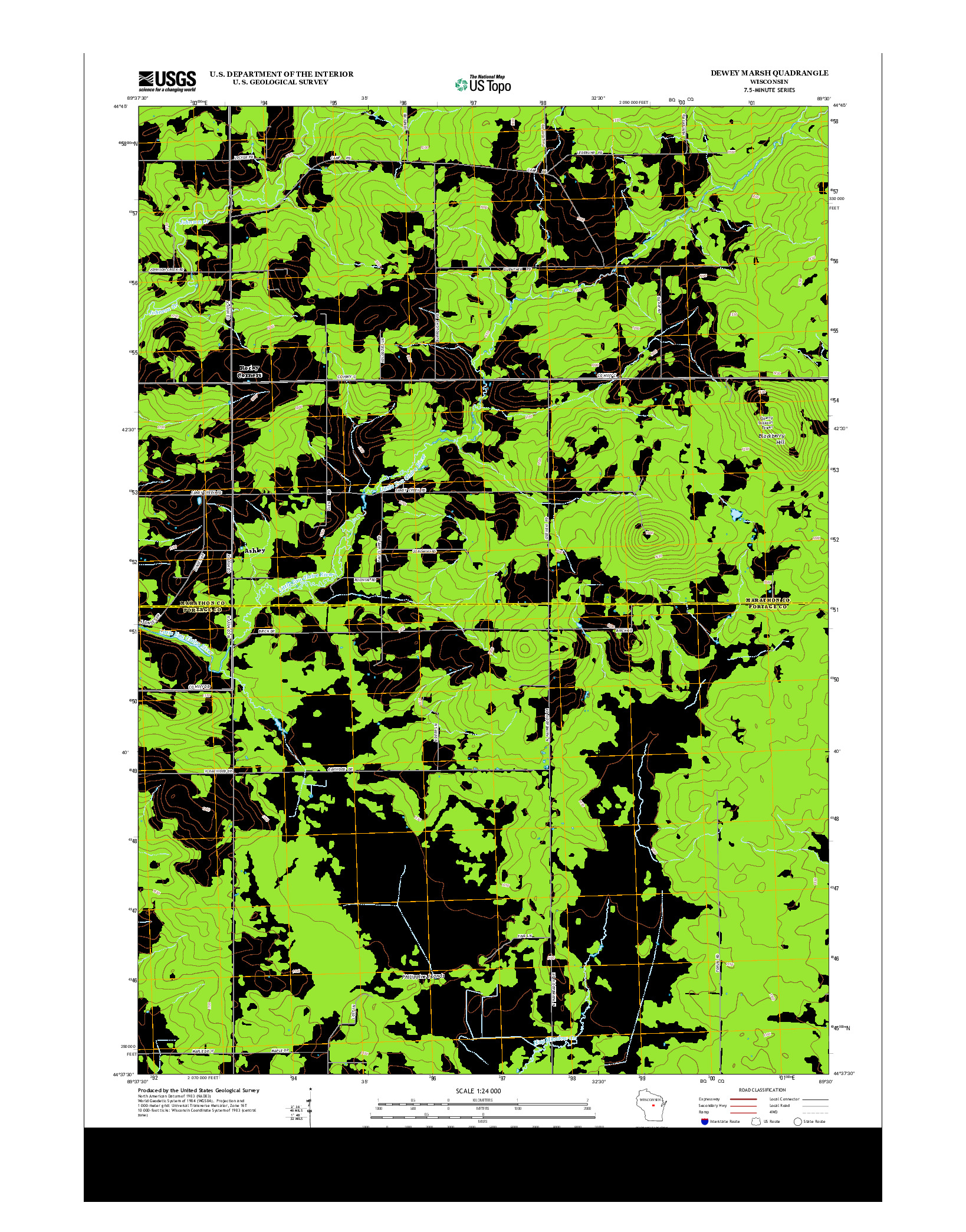 USGS US TOPO 7.5-MINUTE MAP FOR DEWEY MARSH, WI 2013