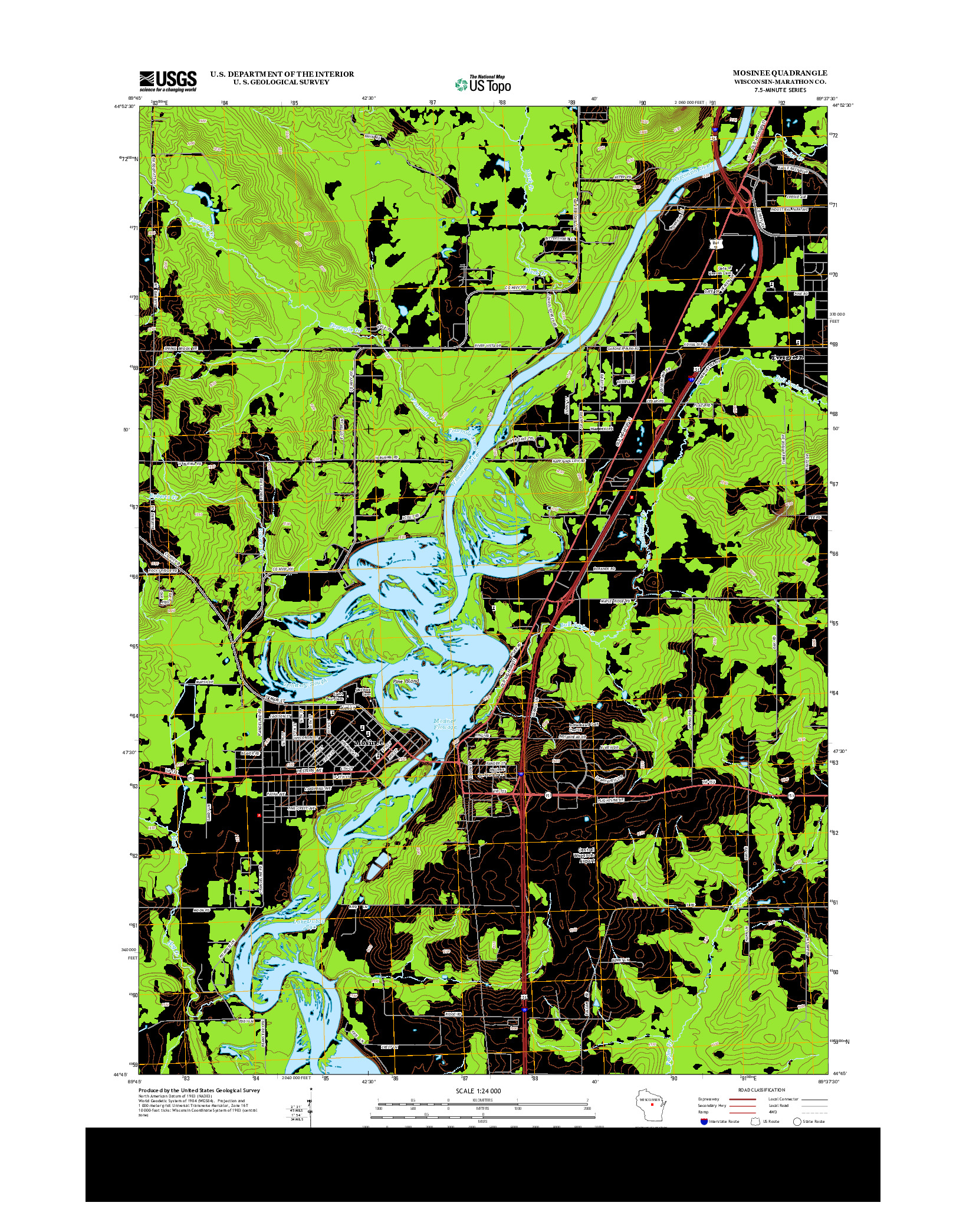 USGS US TOPO 7.5-MINUTE MAP FOR MOSINEE, WI 2013