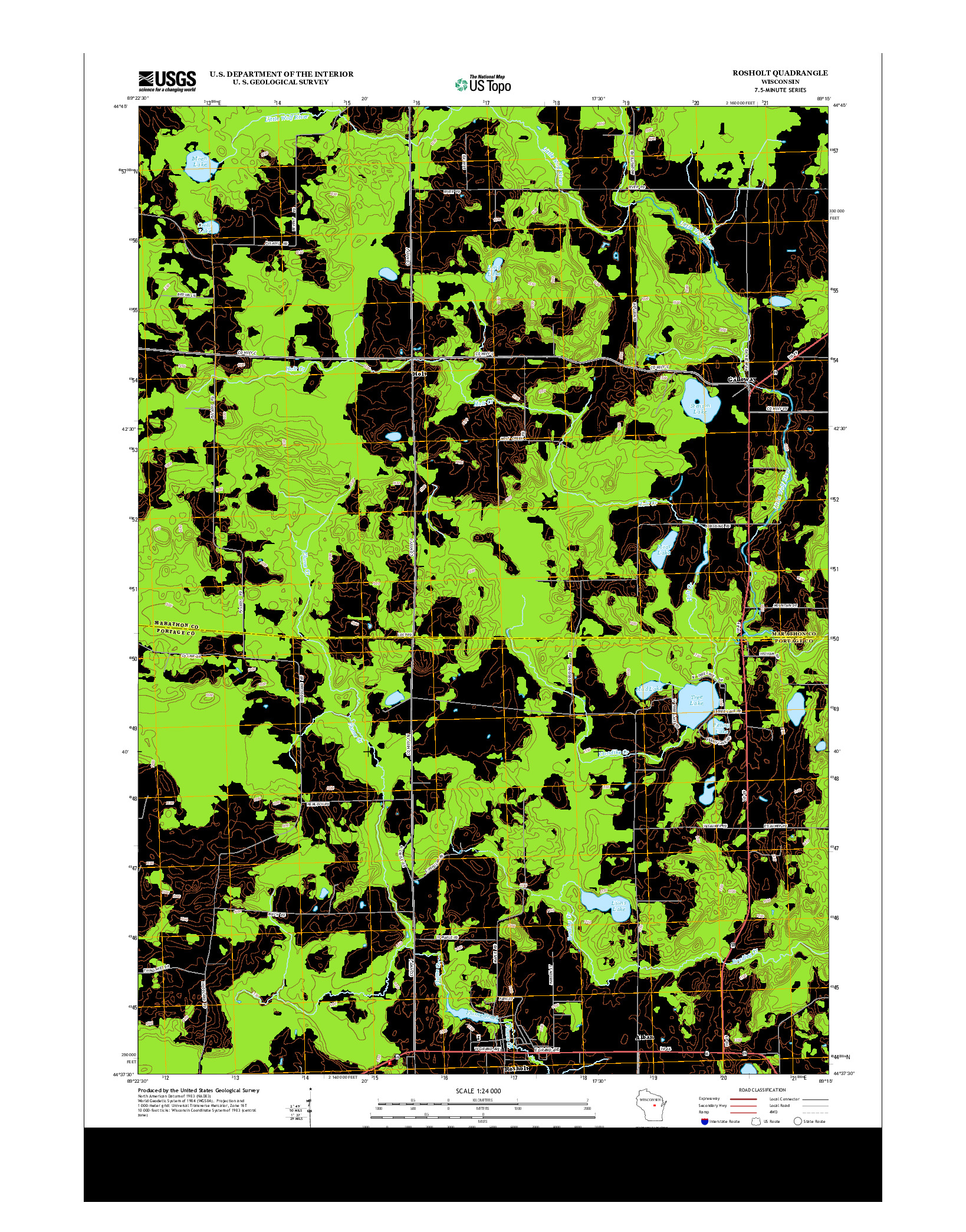 USGS US TOPO 7.5-MINUTE MAP FOR ROSHOLT, WI 2013