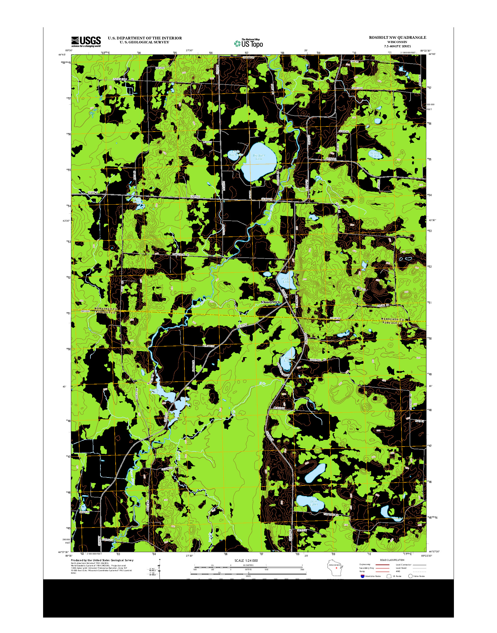 USGS US TOPO 7.5-MINUTE MAP FOR ROSHOLT NW, WI 2013