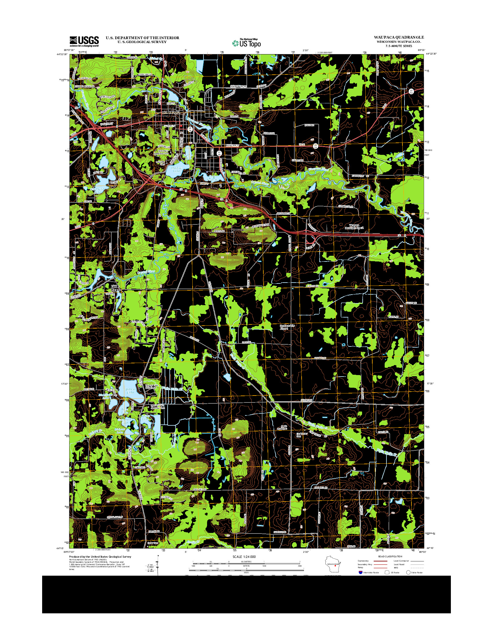 USGS US TOPO 7.5-MINUTE MAP FOR WAUPACA, WI 2013