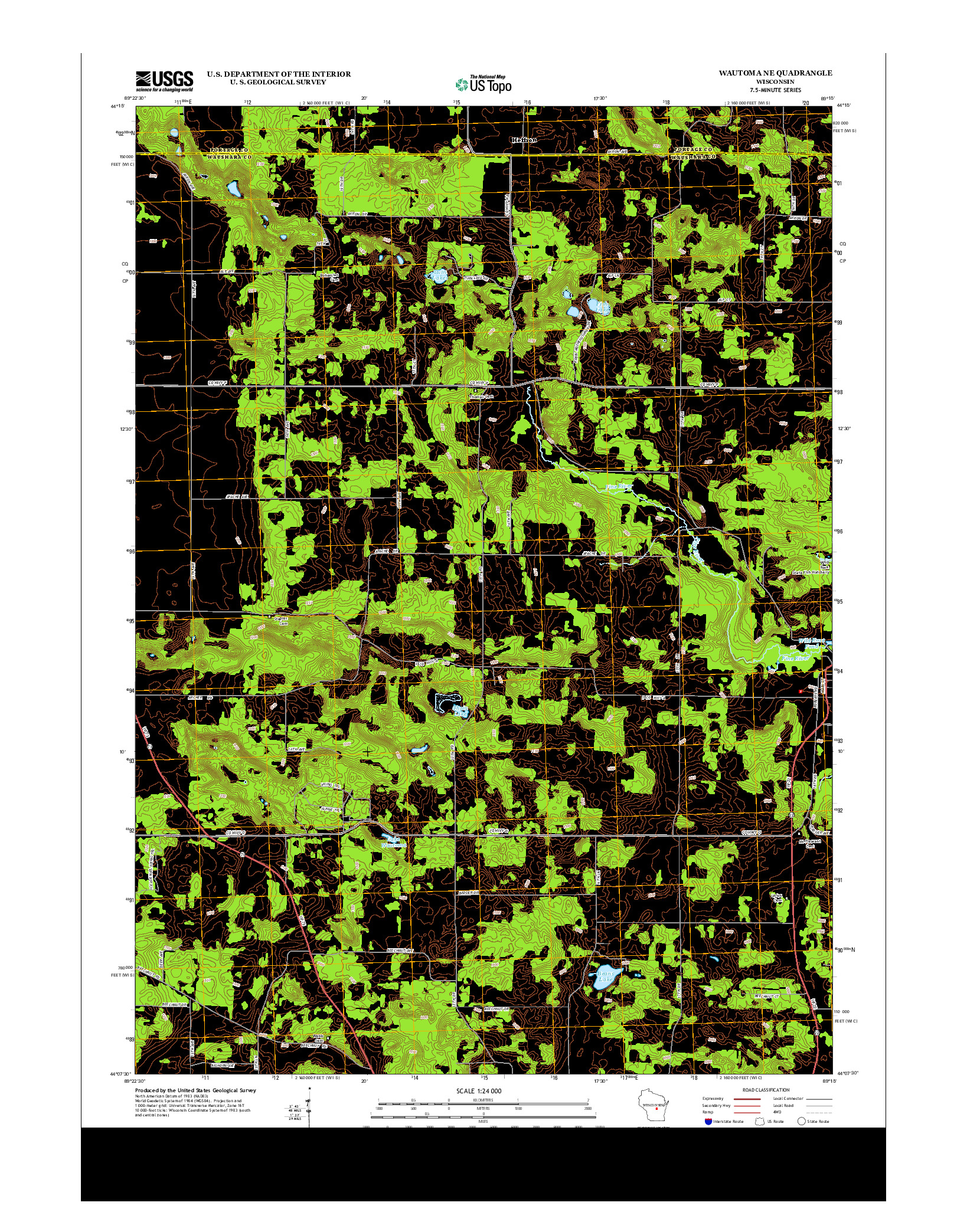 USGS US TOPO 7.5-MINUTE MAP FOR WAUTOMA NE, WI 2013