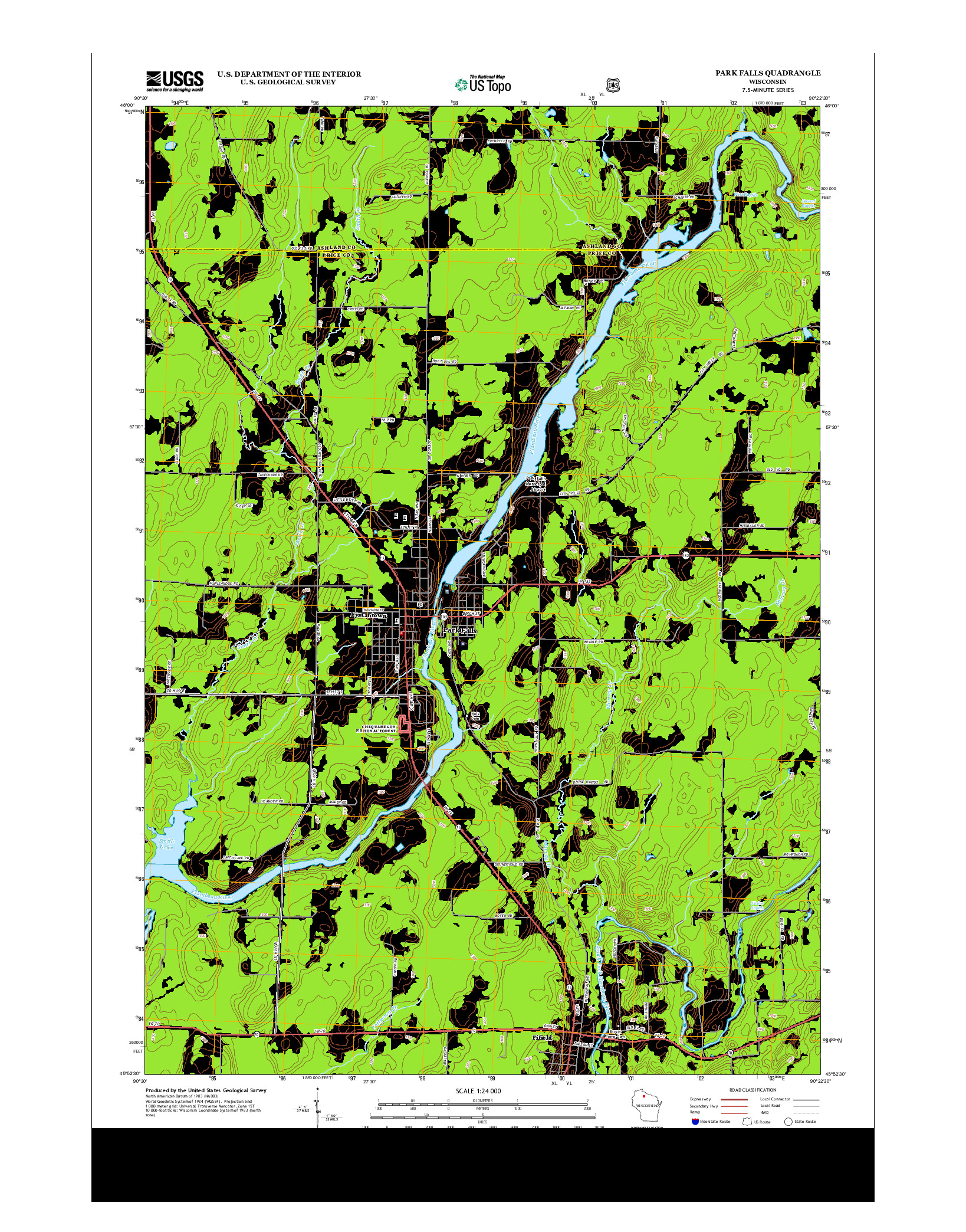 USGS US TOPO 7.5-MINUTE MAP FOR PARK FALLS, WI 2013