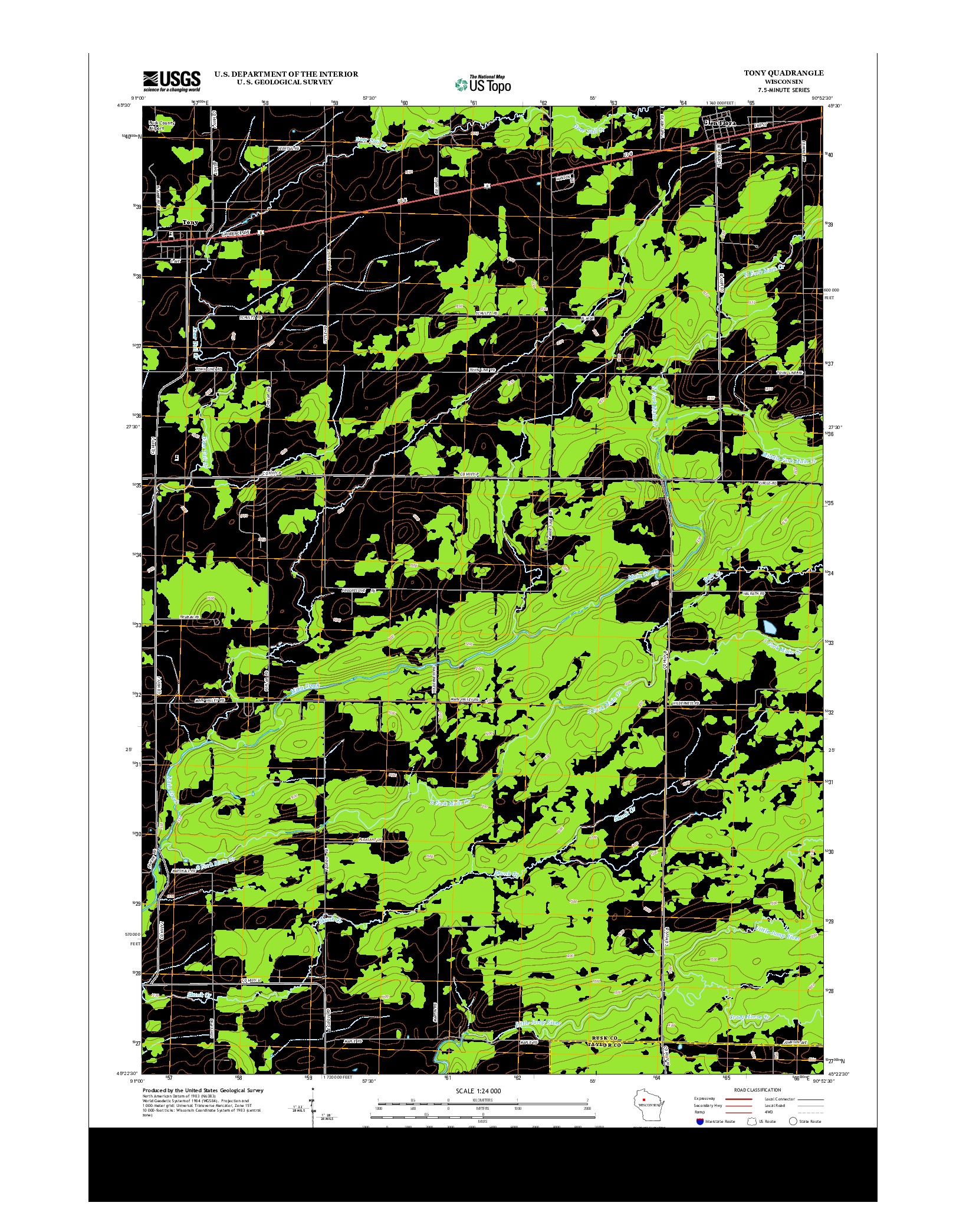 USGS US TOPO 7.5-MINUTE MAP FOR TONY, WI 2013