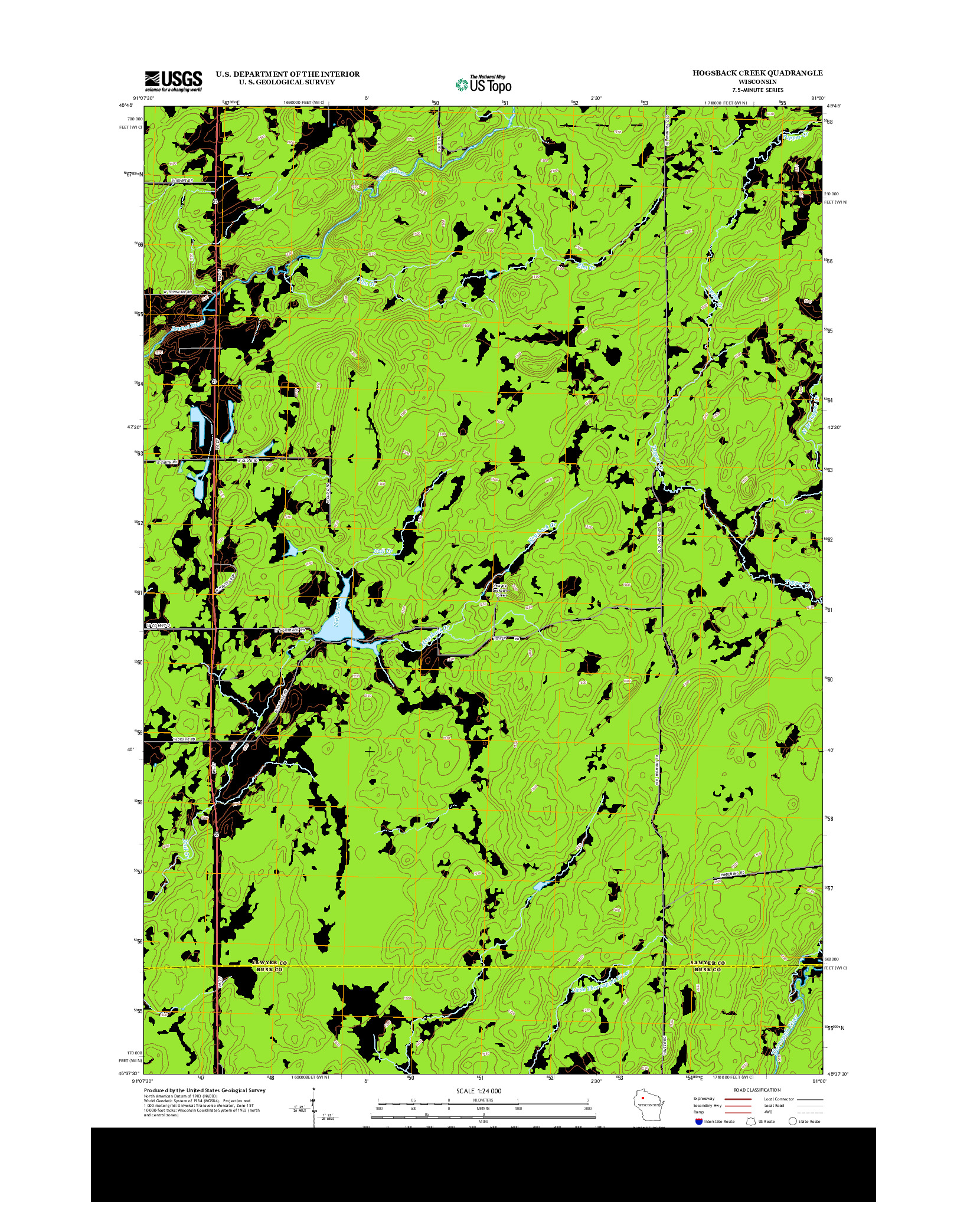 USGS US TOPO 7.5-MINUTE MAP FOR HOGSBACK CREEK, WI 2013