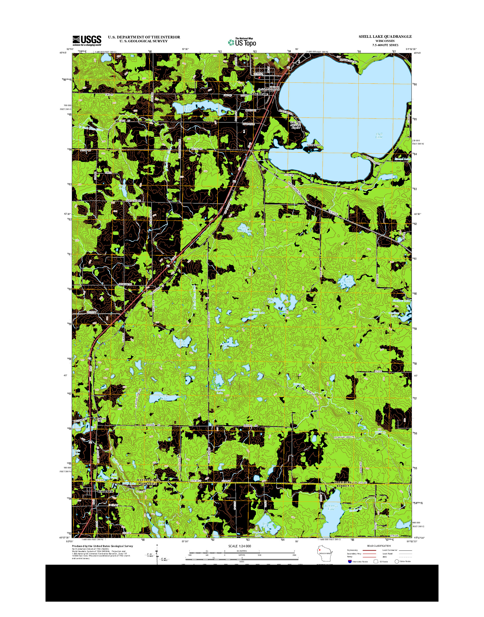USGS US TOPO 7.5-MINUTE MAP FOR SHELL LAKE, WI 2013