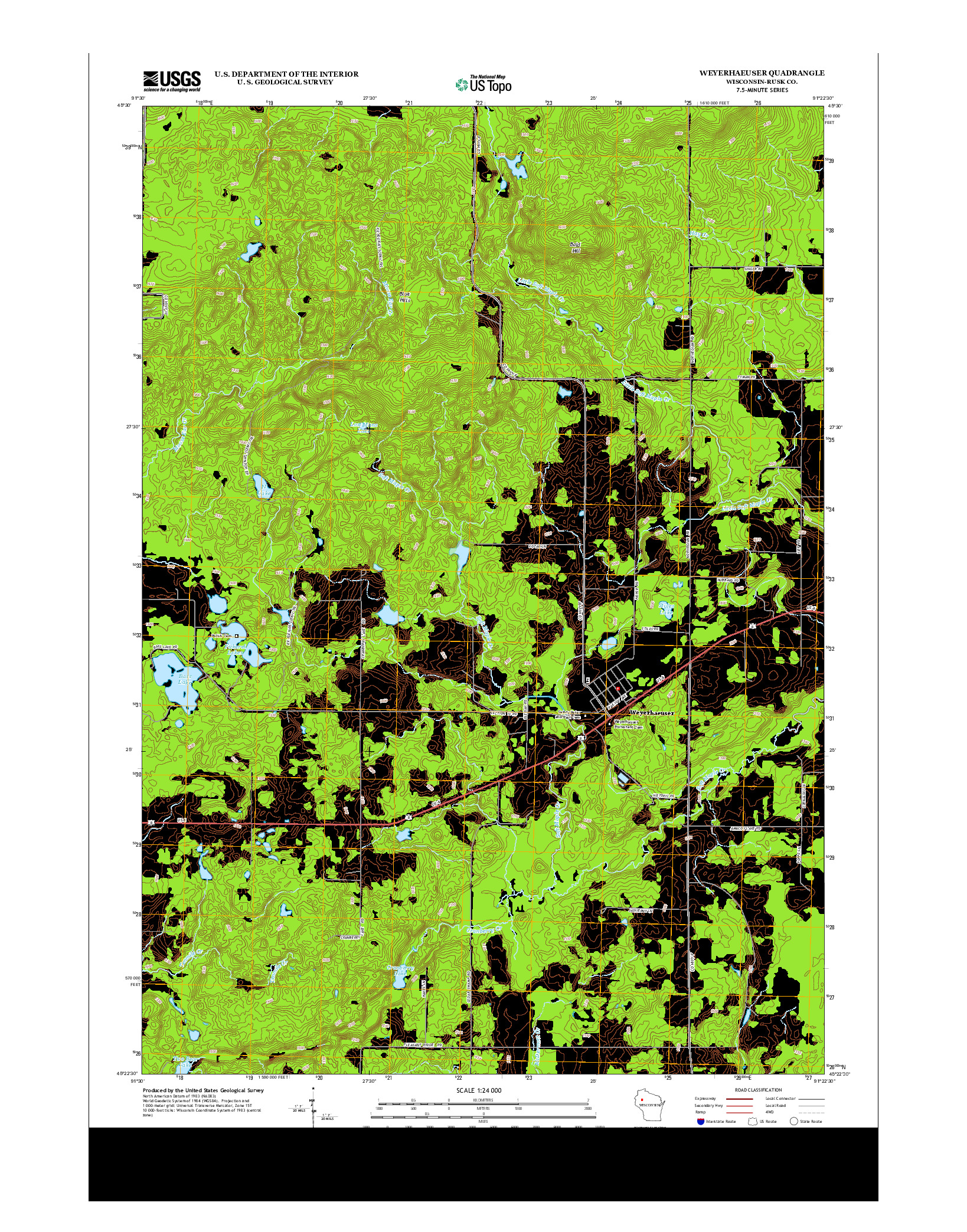 USGS US TOPO 7.5-MINUTE MAP FOR WEYERHAEUSER, WI 2013