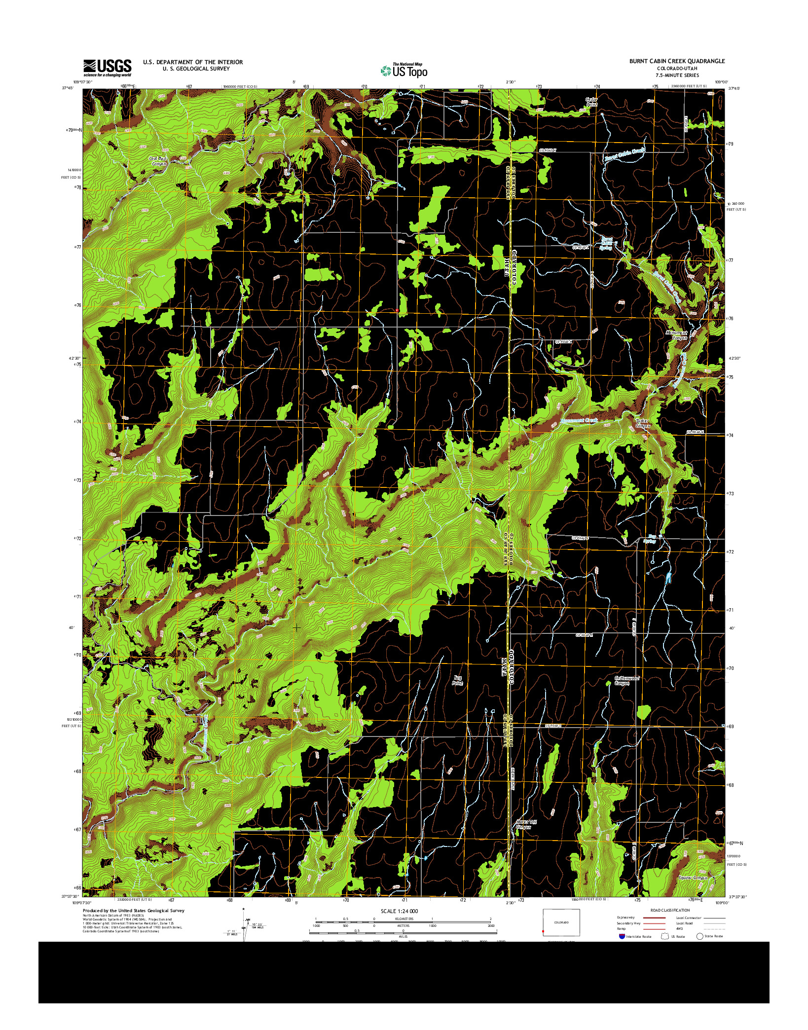USGS US TOPO 7.5-MINUTE MAP FOR BURNT CABIN CREEK, CO-UT 2013