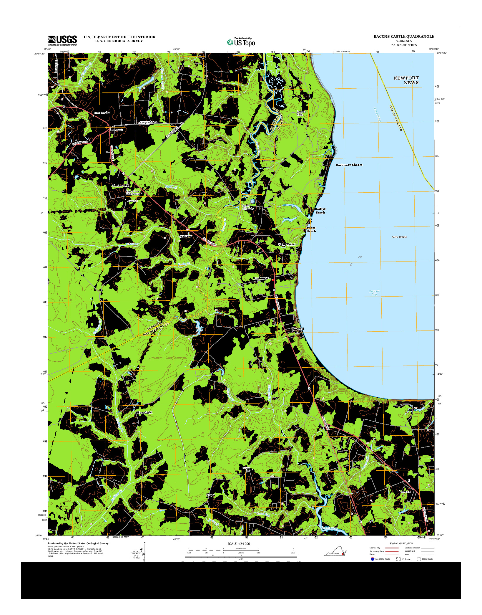 USGS US TOPO 7.5-MINUTE MAP FOR BACONS CASTLE, VA 2013