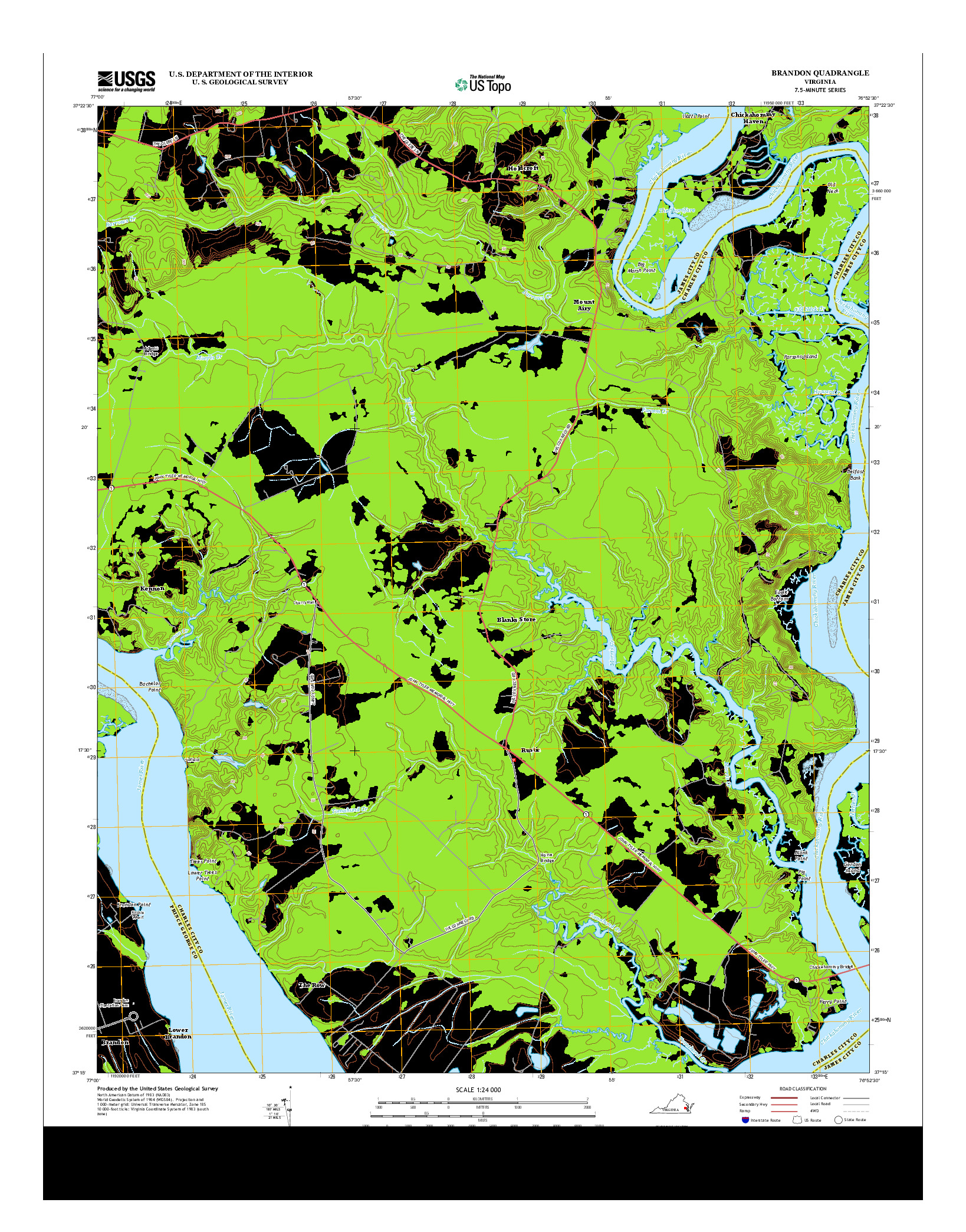 USGS US TOPO 7.5-MINUTE MAP FOR BRANDON, VA 2013