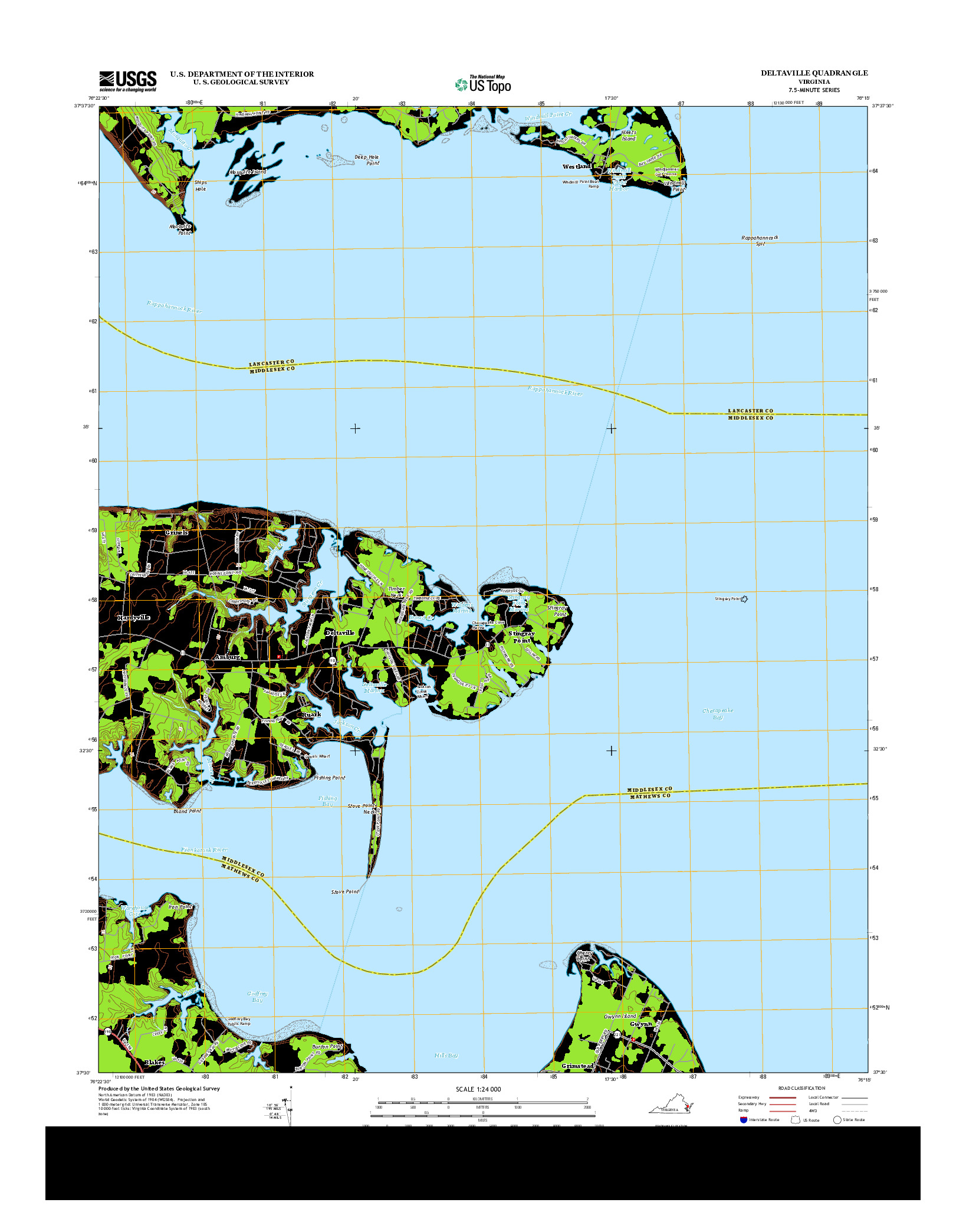 USGS US TOPO 7.5-MINUTE MAP FOR DELTAVILLE, VA 2013