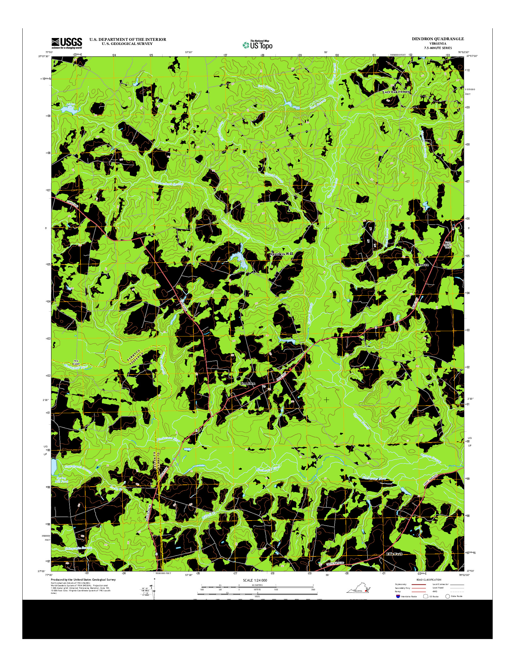 USGS US TOPO 7.5-MINUTE MAP FOR DENDRON, VA 2013