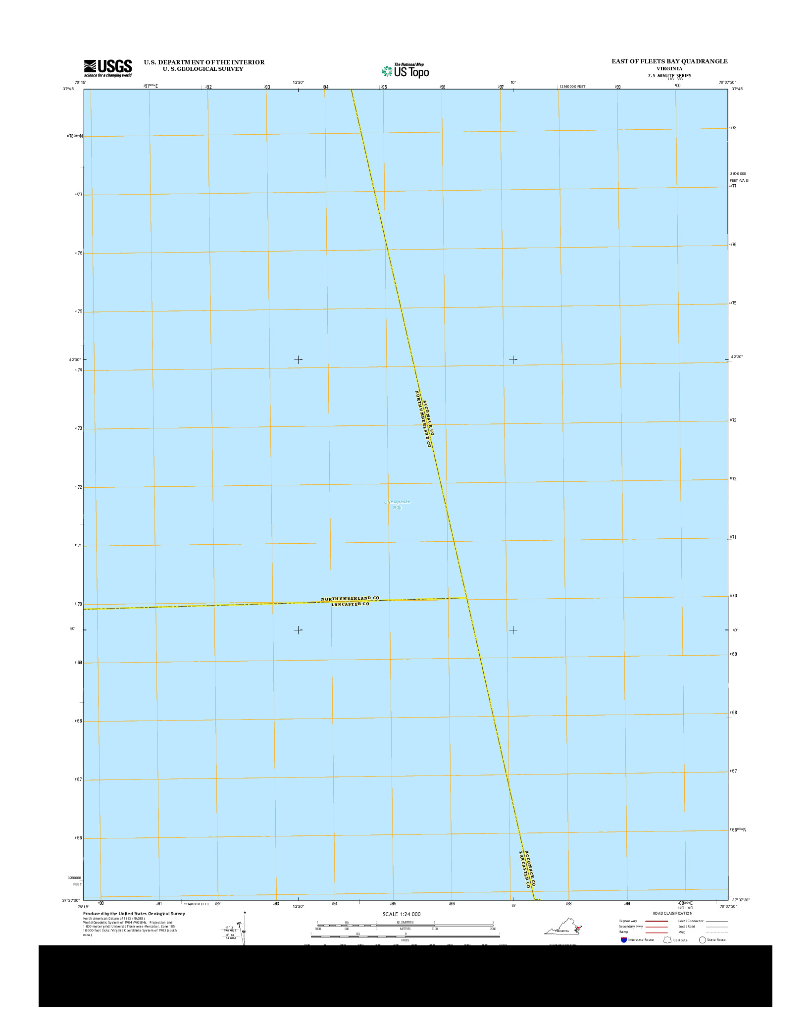 USGS US TOPO 7.5-MINUTE MAP FOR EAST OF FLEETS BAY, VA 2013