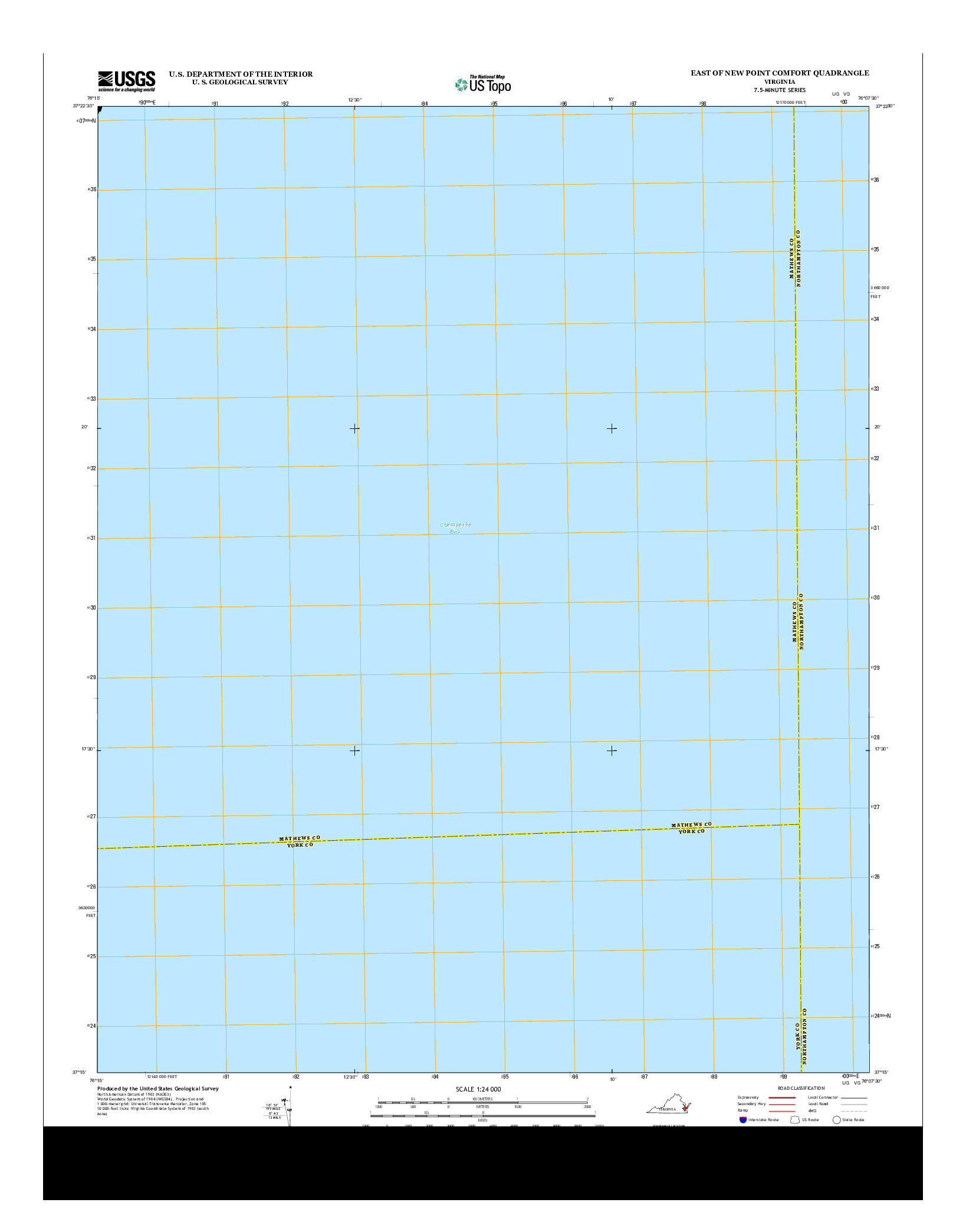 USGS US TOPO 7.5-MINUTE MAP FOR EAST OF NEW POINT COMFORT, VA 2013