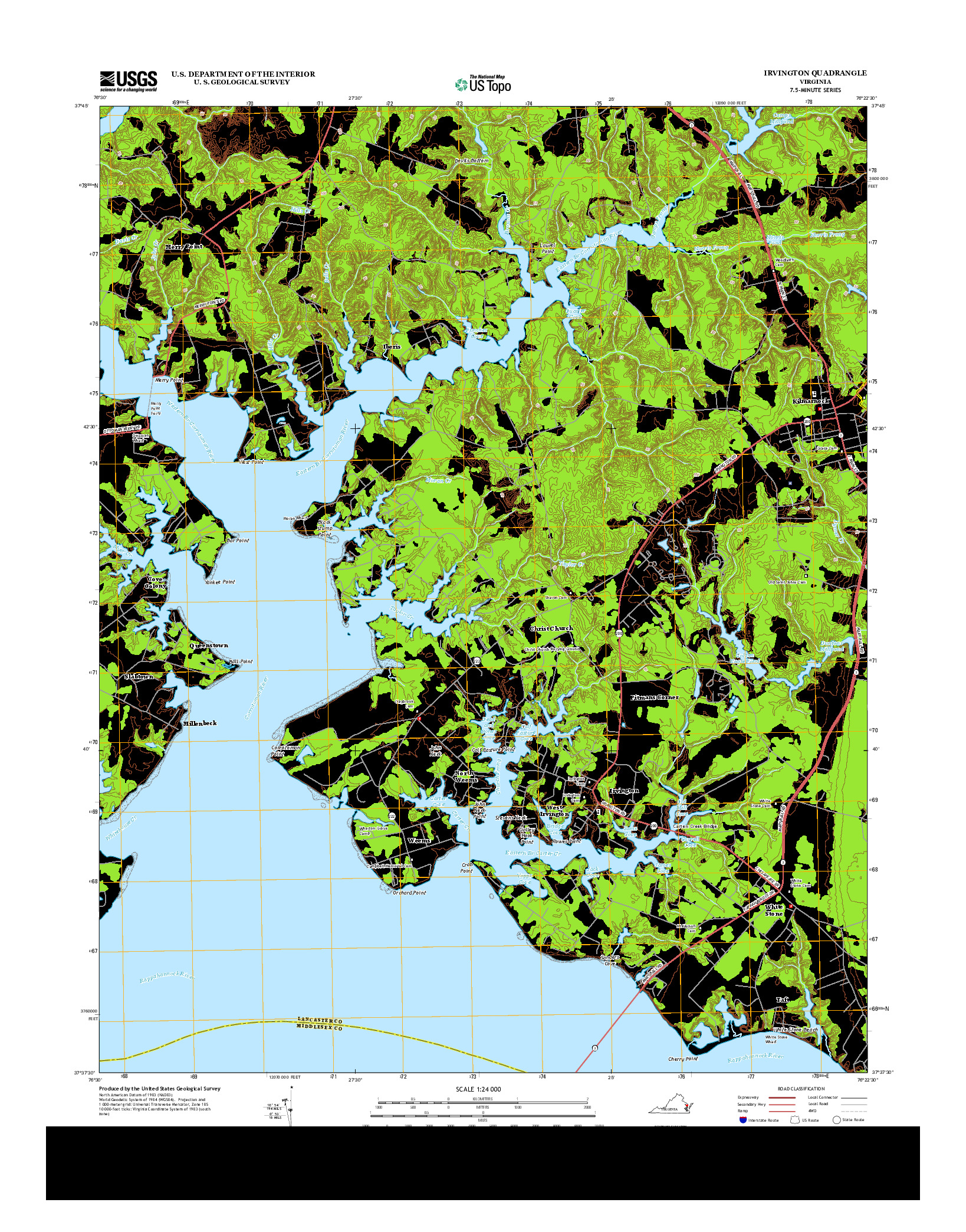 USGS US TOPO 7.5-MINUTE MAP FOR IRVINGTON, VA 2013