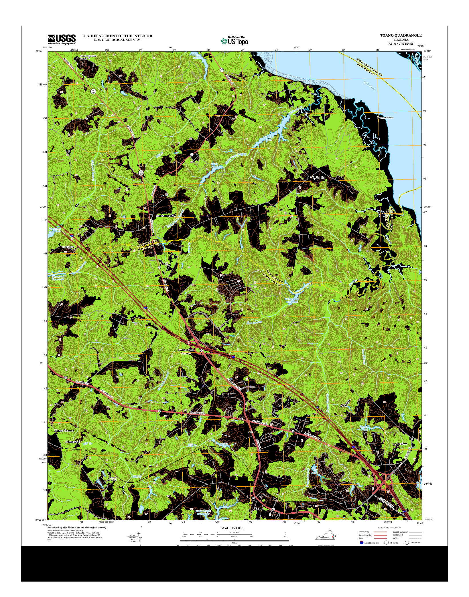 USGS US TOPO 7.5-MINUTE MAP FOR TOANO, VA 2013