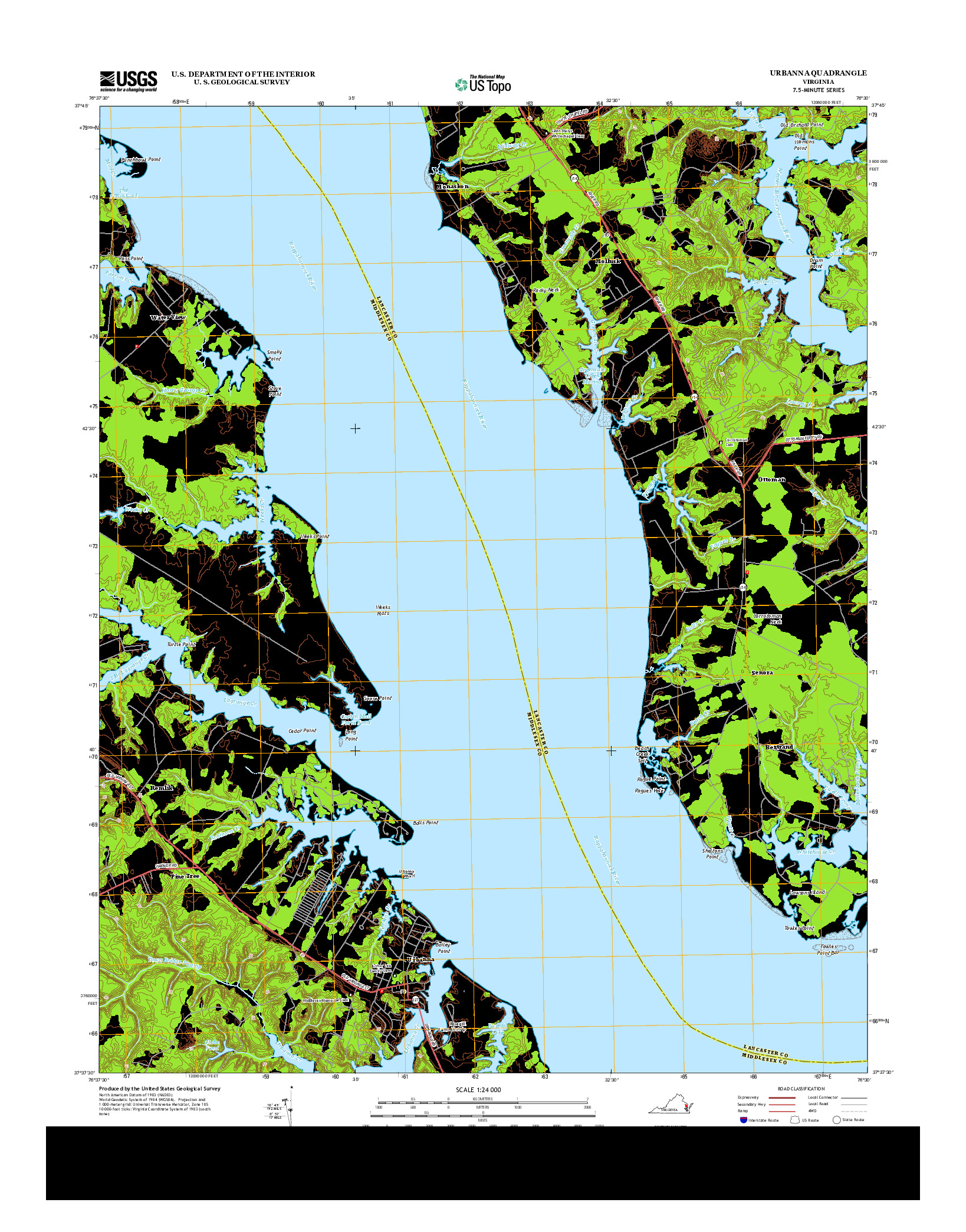 USGS US TOPO 7.5-MINUTE MAP FOR URBANNA, VA 2013