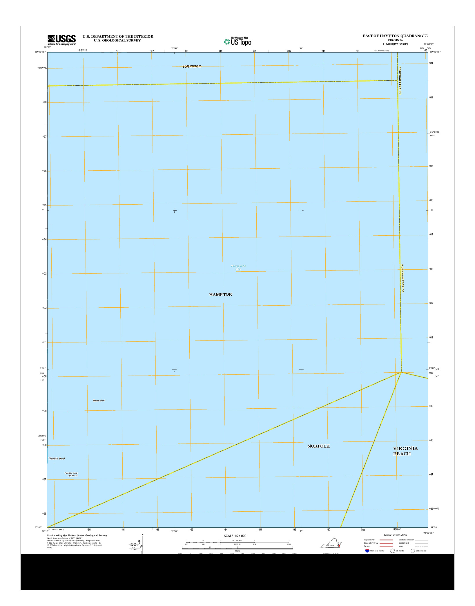 USGS US TOPO 7.5-MINUTE MAP FOR EAST OF HAMPTON, VA 2013