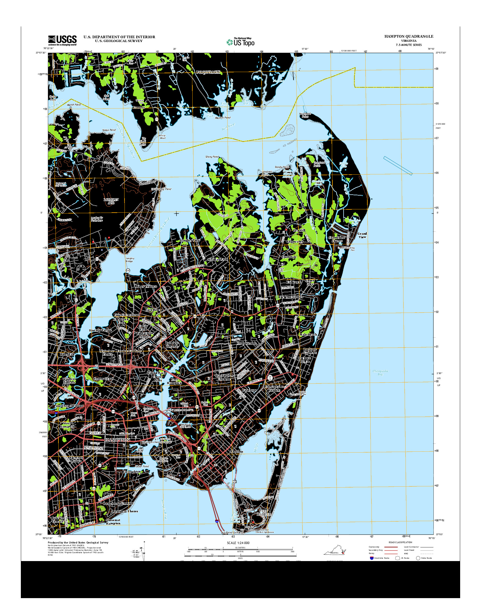 USGS US TOPO 7.5-MINUTE MAP FOR HAMPTON, VA 2013