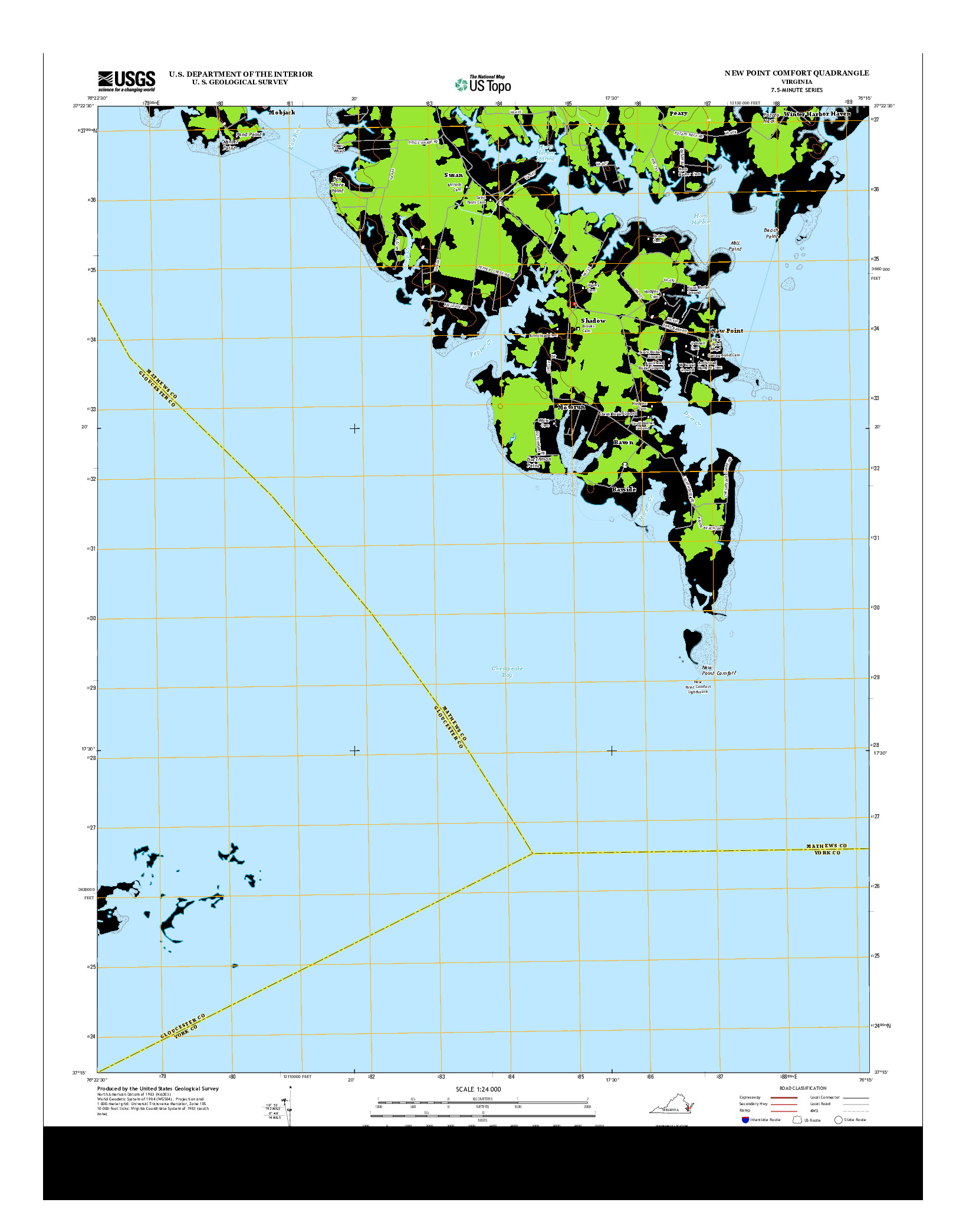 USGS US TOPO 7.5-MINUTE MAP FOR NEW POINT COMFORT, VA 2013