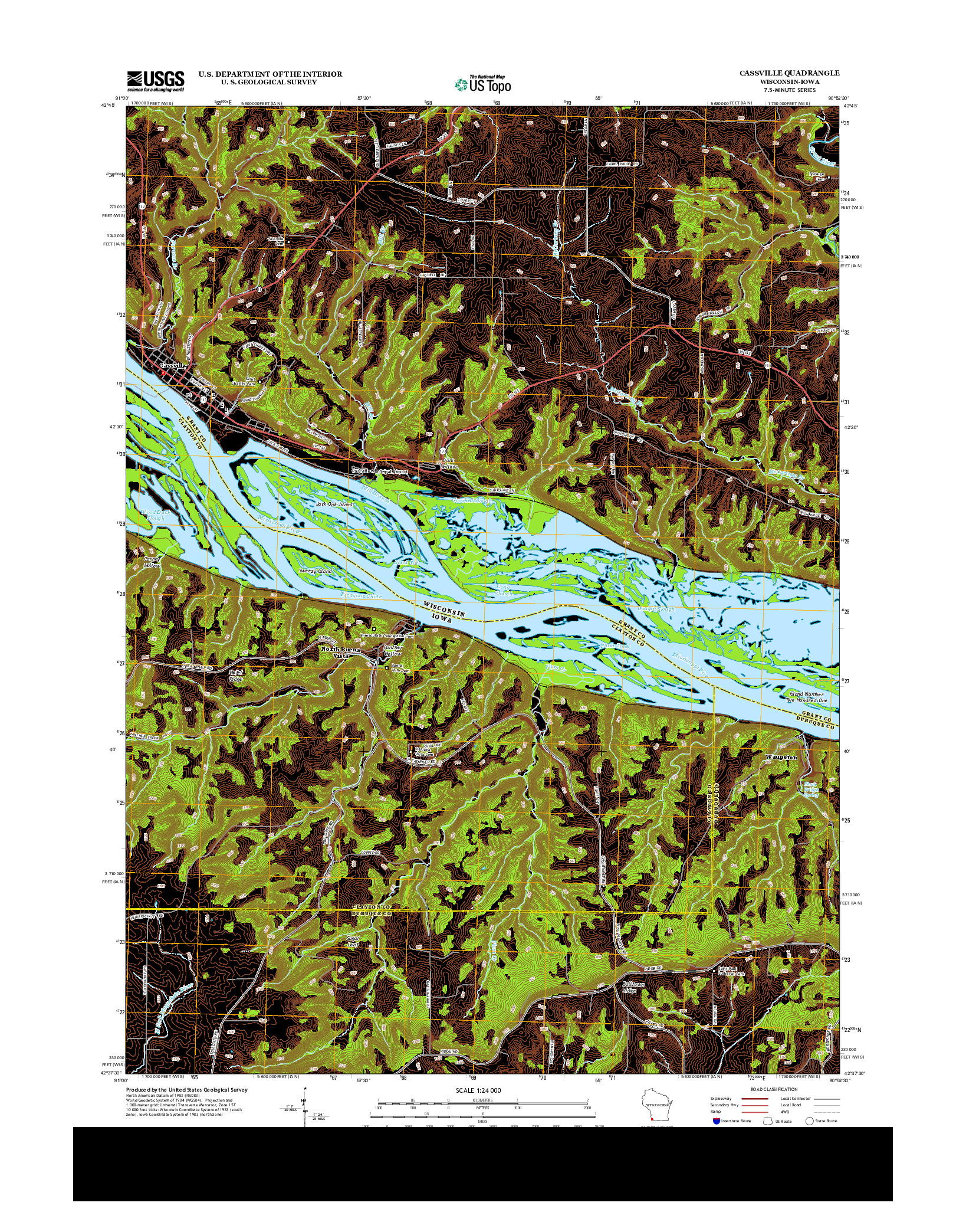 USGS US TOPO 7.5-MINUTE MAP FOR CASSVILLE, WI-IA 2013