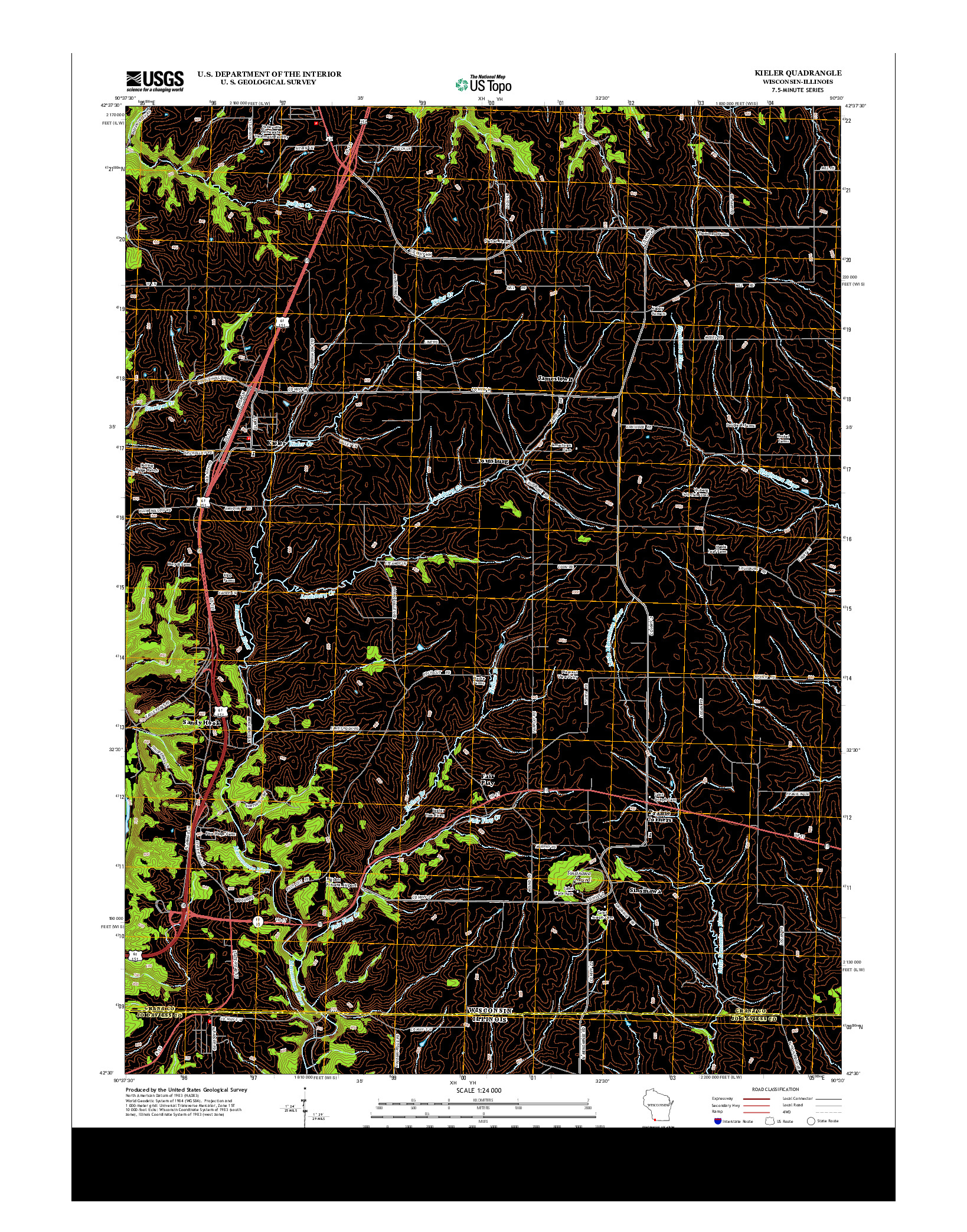 USGS US TOPO 7.5-MINUTE MAP FOR KIELER, WI-IL 2013