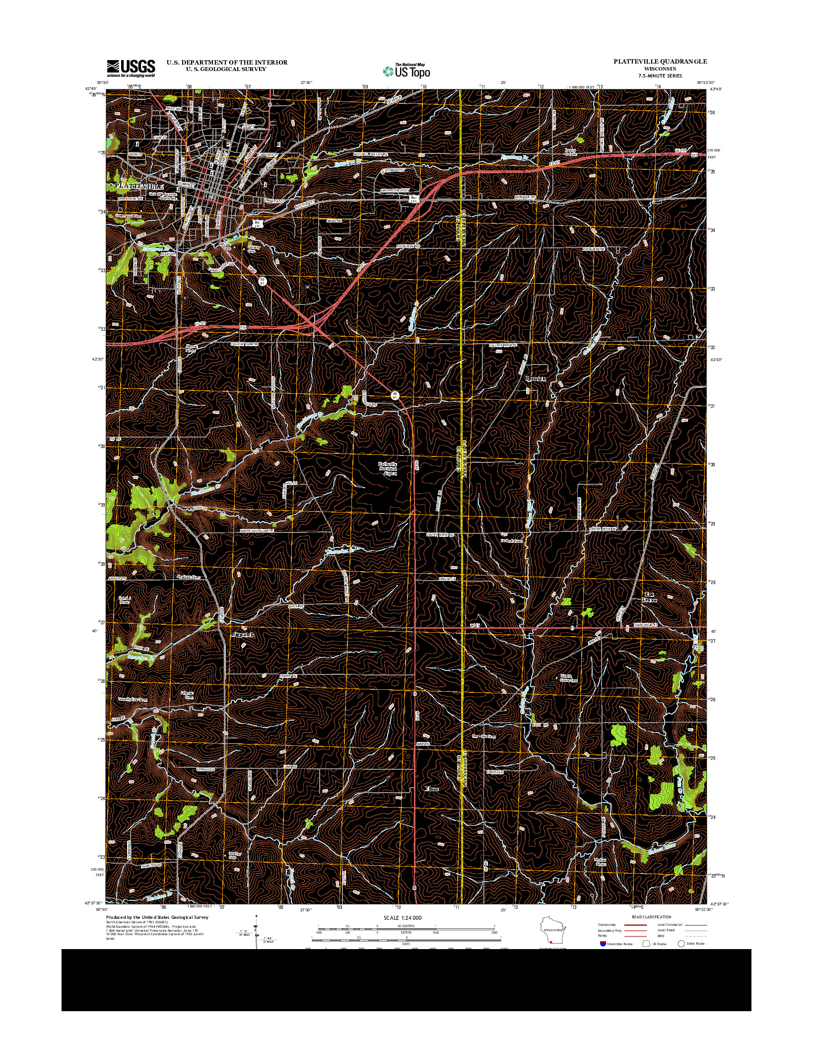 USGS US TOPO 7.5-MINUTE MAP FOR PLATTEVILLE, WI 2013