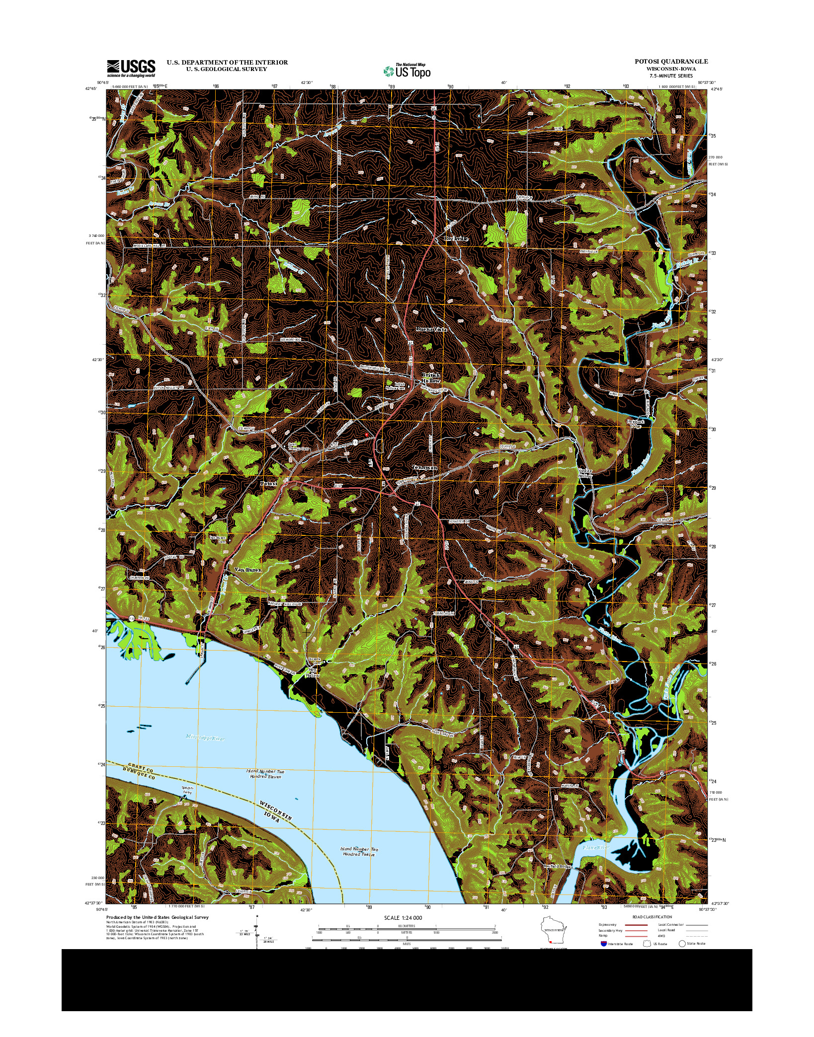 USGS US TOPO 7.5-MINUTE MAP FOR POTOSI, WI-IA 2013