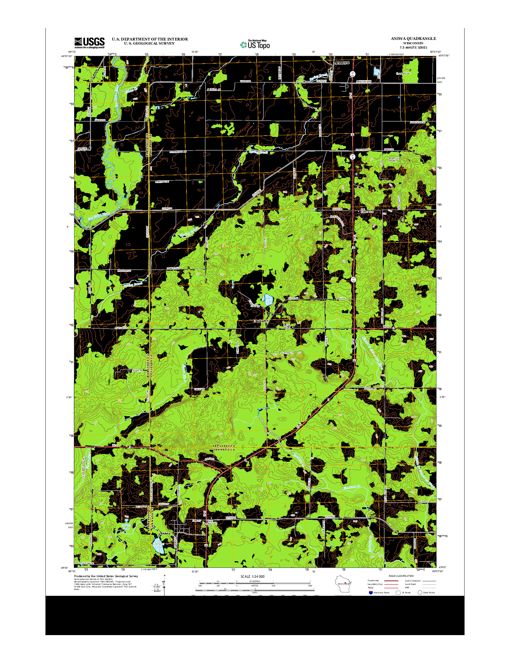 USGS US TOPO 7.5-MINUTE MAP FOR ANIWA, WI 2013
