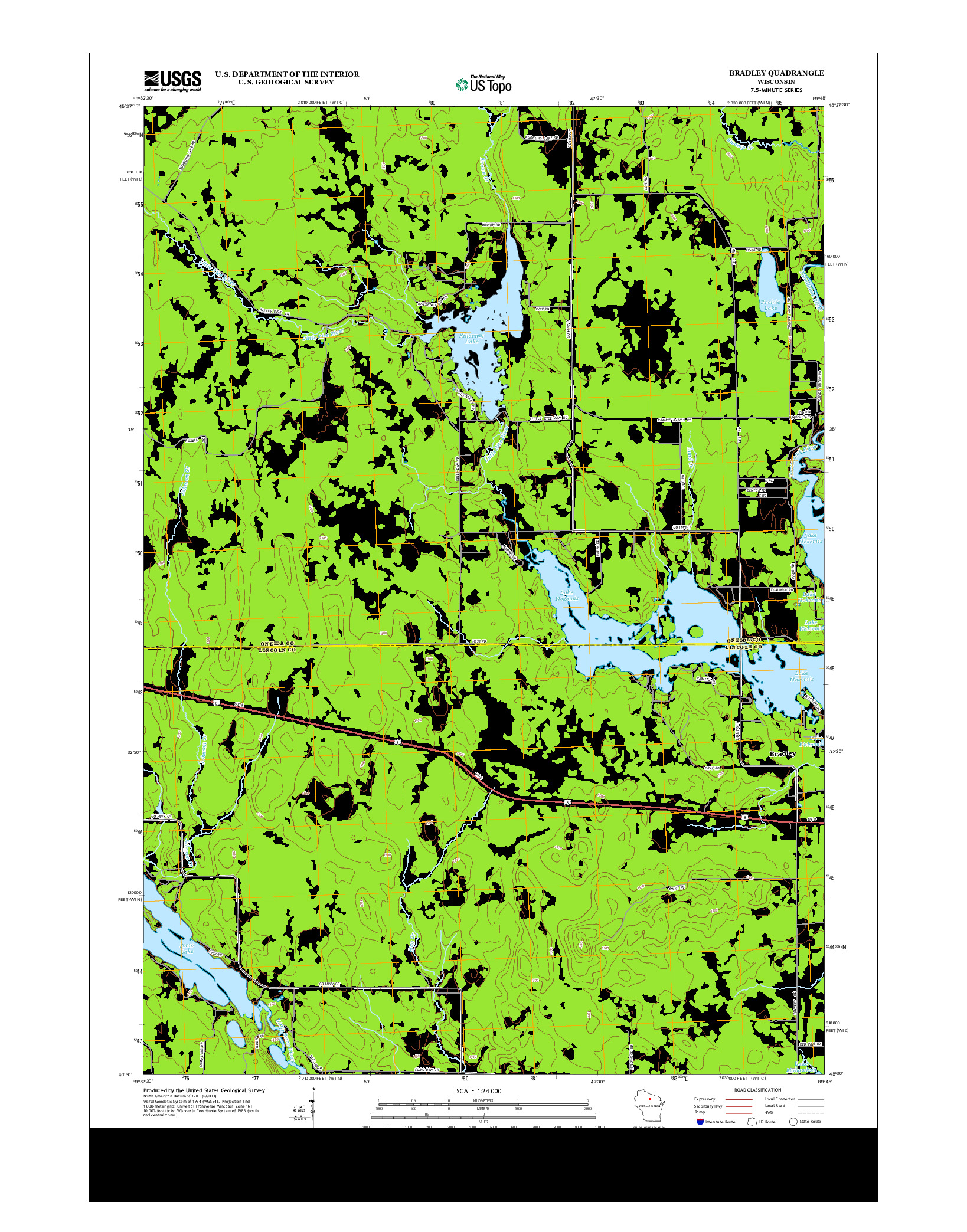 USGS US TOPO 7.5-MINUTE MAP FOR BRADLEY, WI 2013
