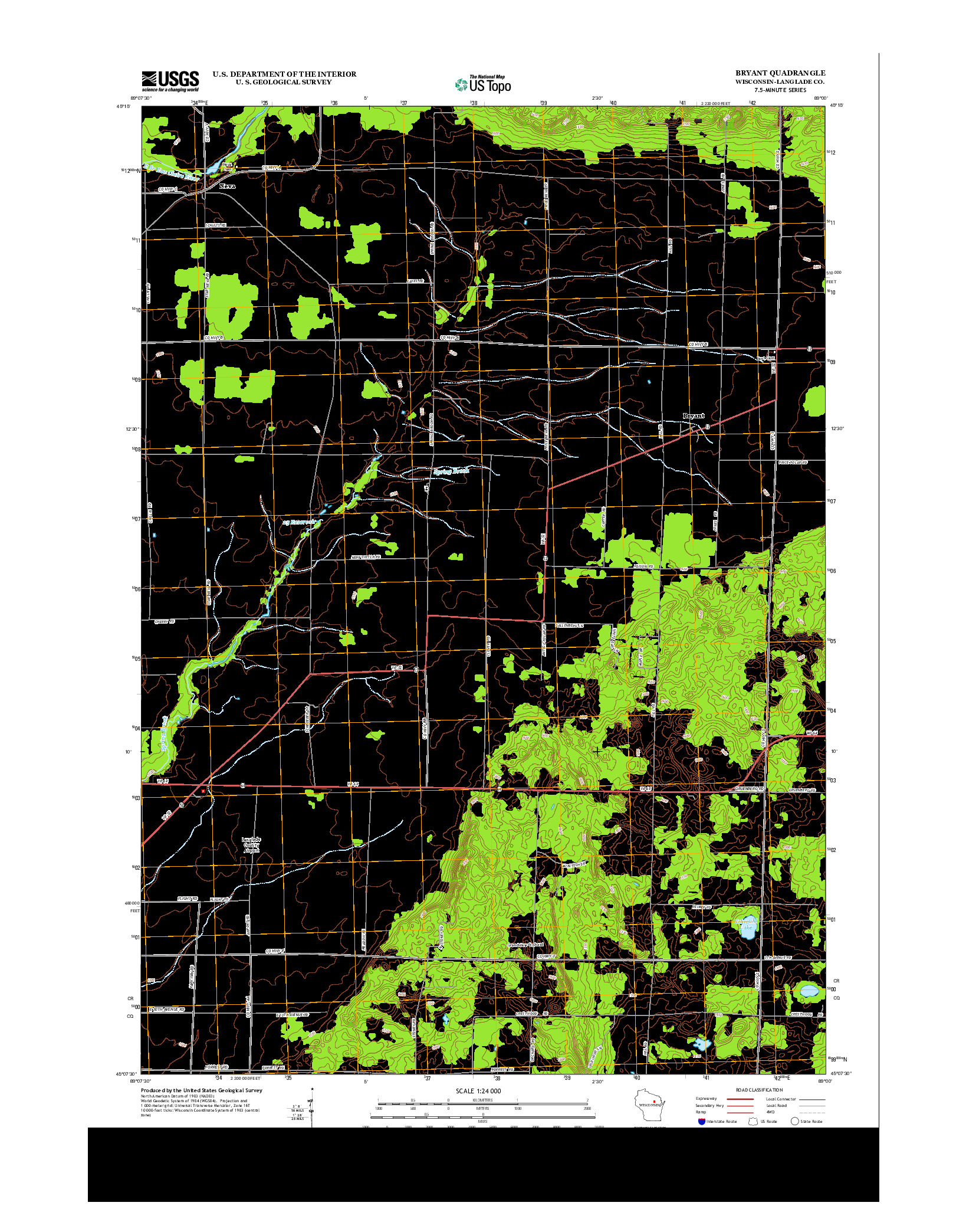USGS US TOPO 7.5-MINUTE MAP FOR BRYANT, WI 2013