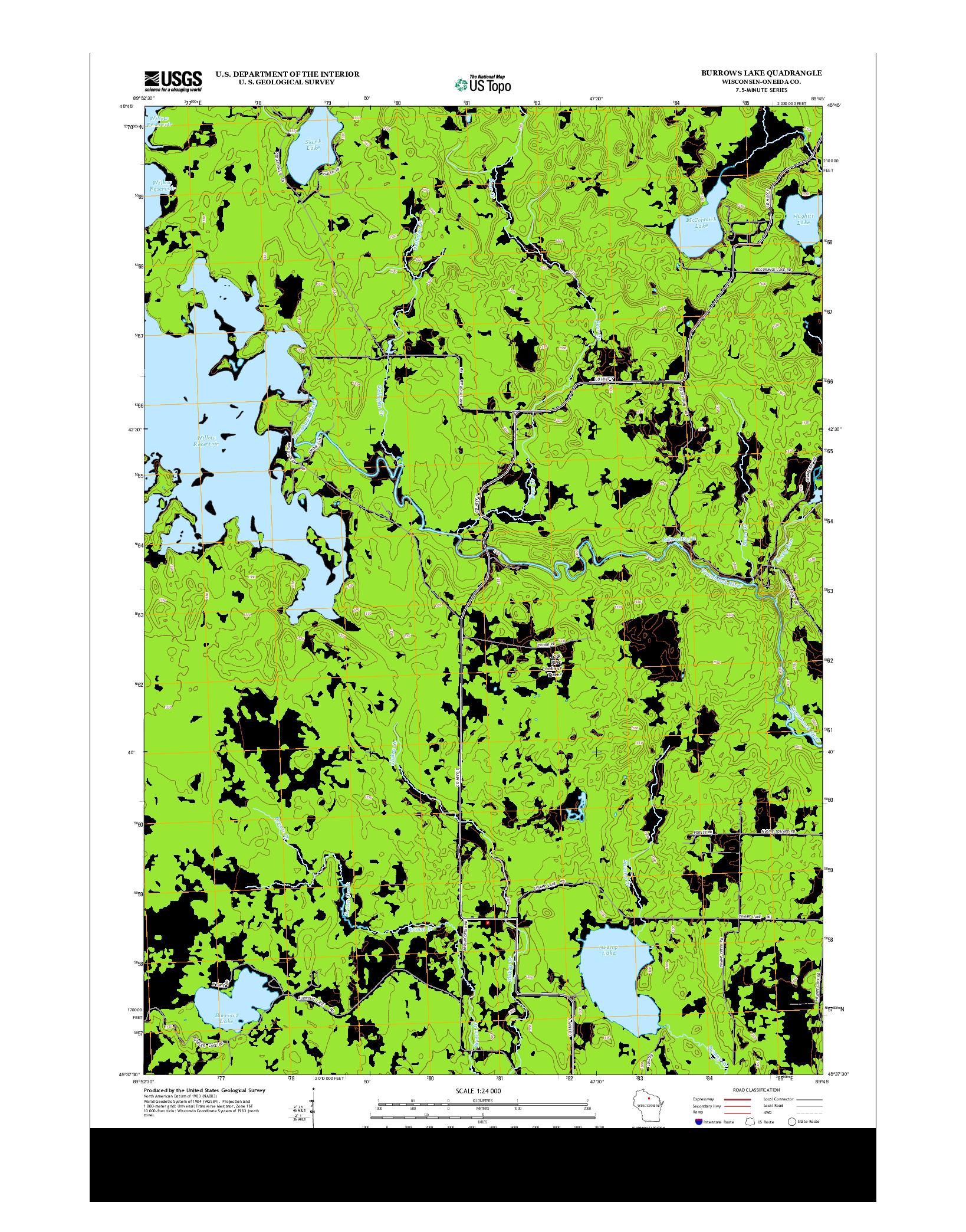 USGS US TOPO 7.5-MINUTE MAP FOR BURROWS LAKE, WI 2013