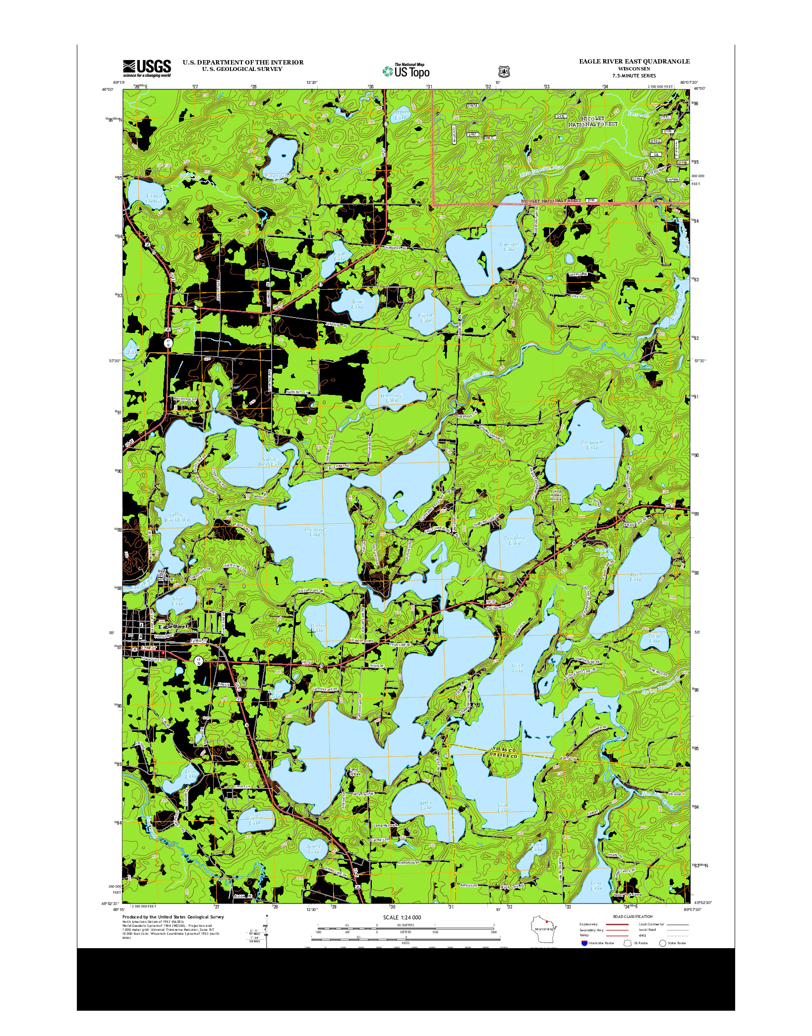 USGS US TOPO 7.5-MINUTE MAP FOR EAGLE RIVER EAST, WI 2013