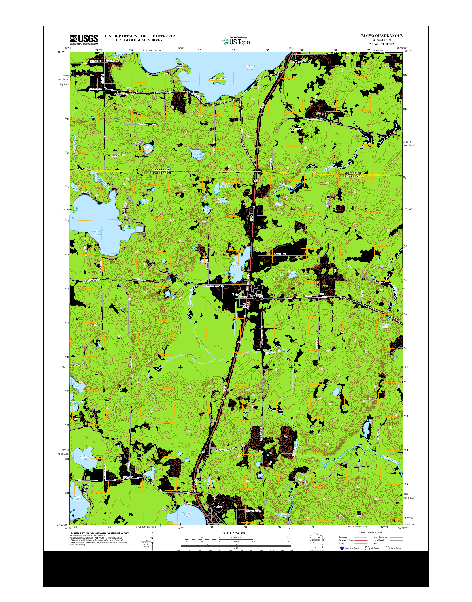 USGS US TOPO 7.5-MINUTE MAP FOR ELCHO, WI 2013