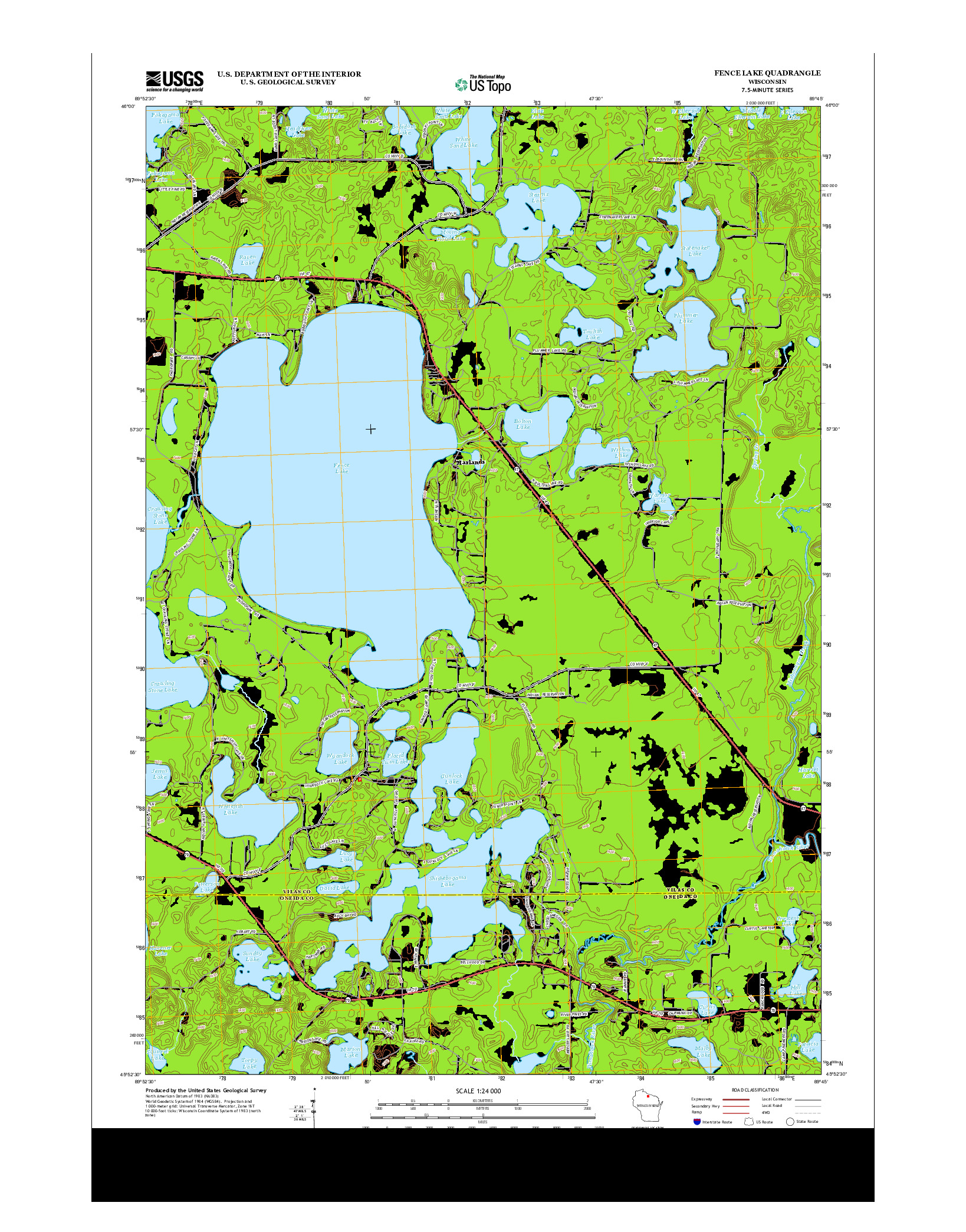USGS US TOPO 7.5-MINUTE MAP FOR FENCE LAKE, WI 2013