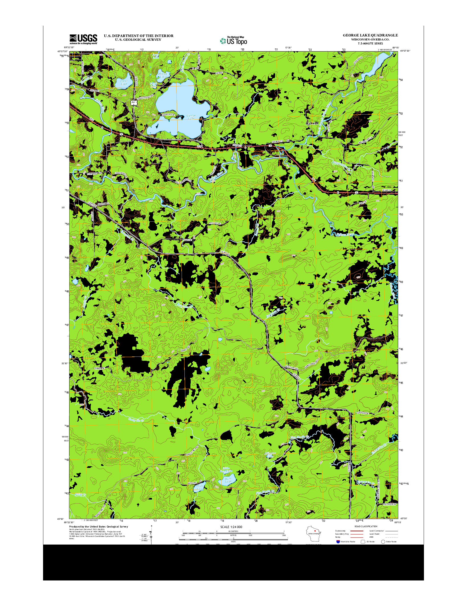 USGS US TOPO 7.5-MINUTE MAP FOR GEORGE LAKE, WI 2013
