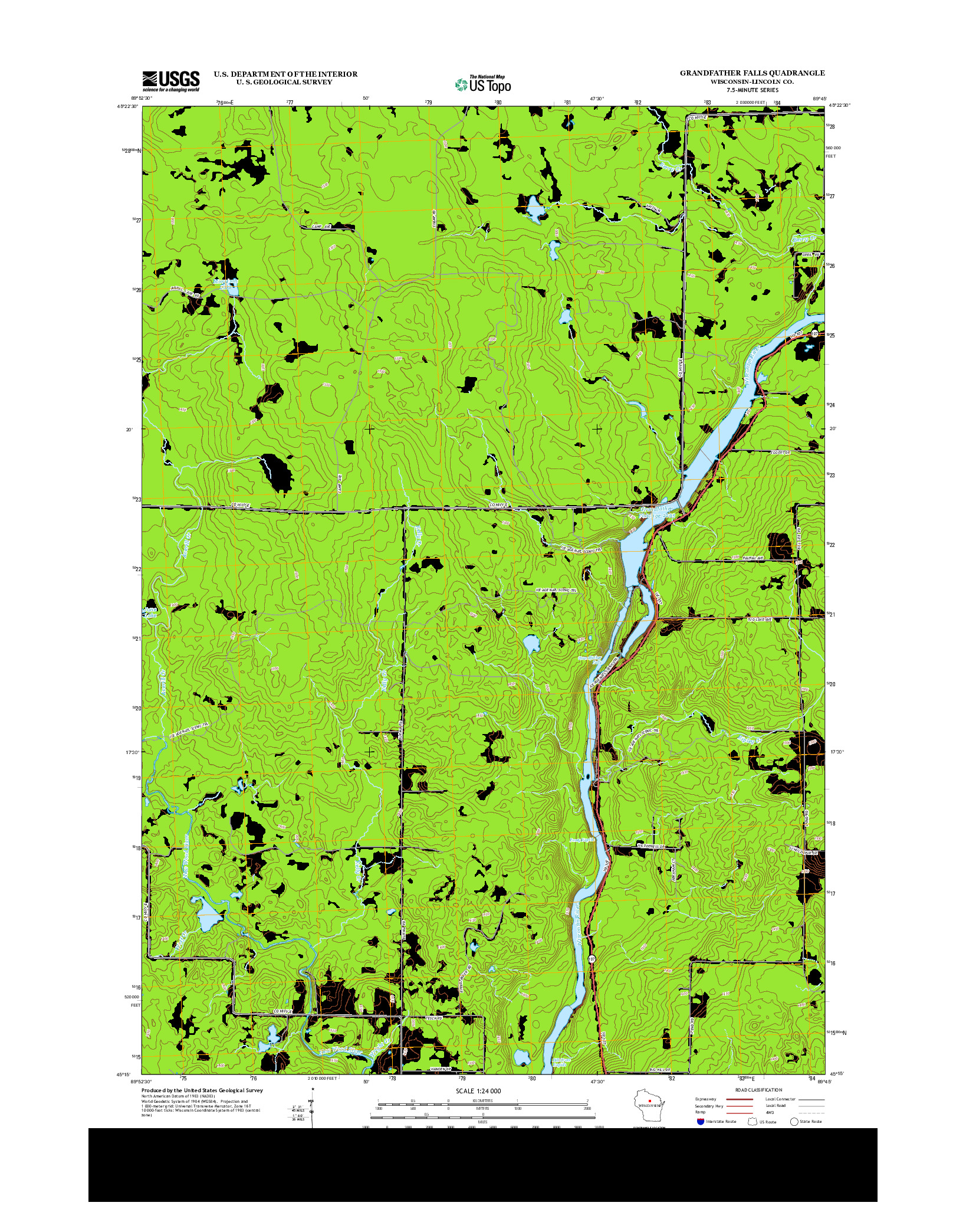 USGS US TOPO 7.5-MINUTE MAP FOR GRANDFATHER FALLS, WI 2013
