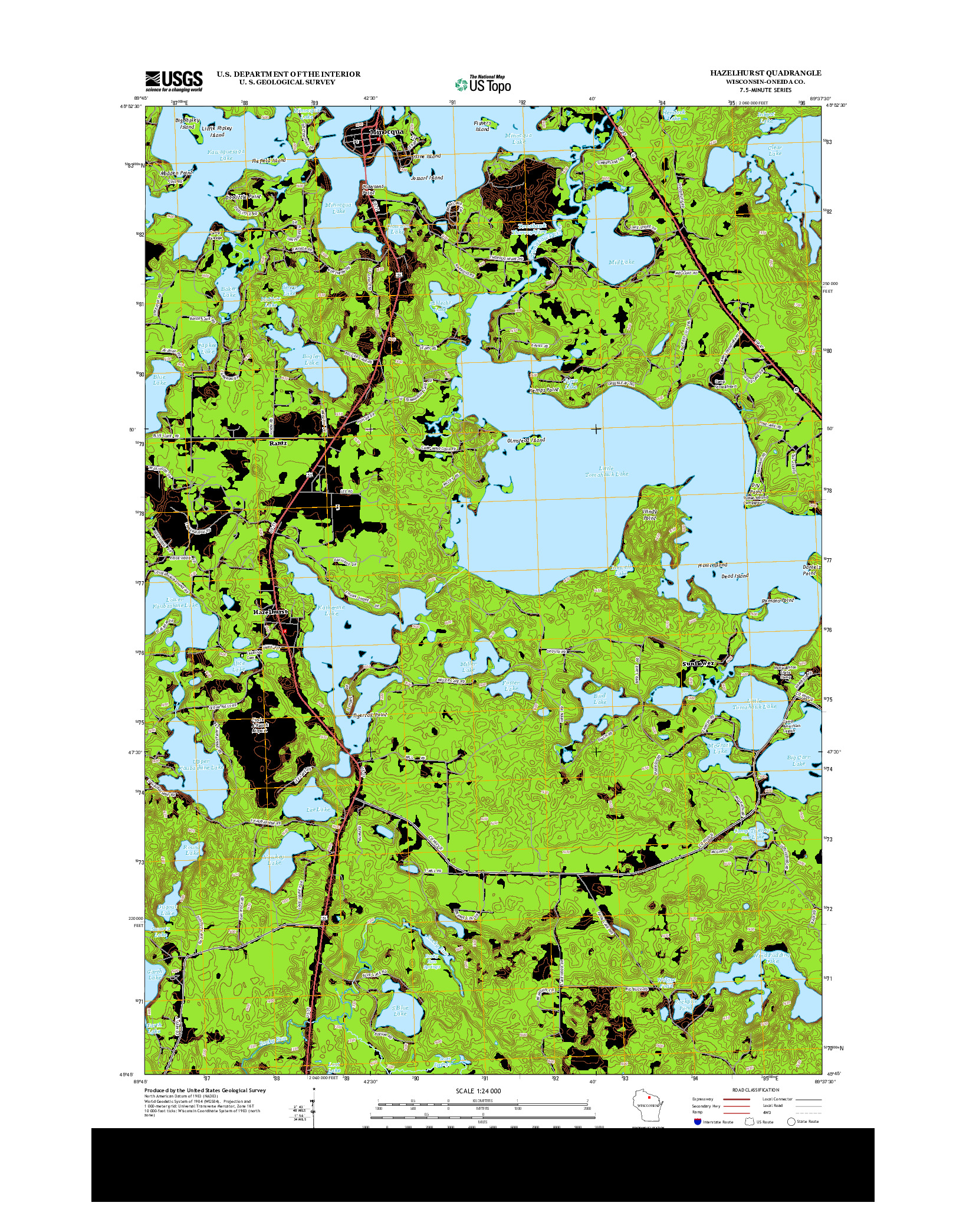 USGS US TOPO 7.5-MINUTE MAP FOR HAZELHURST, WI 2013