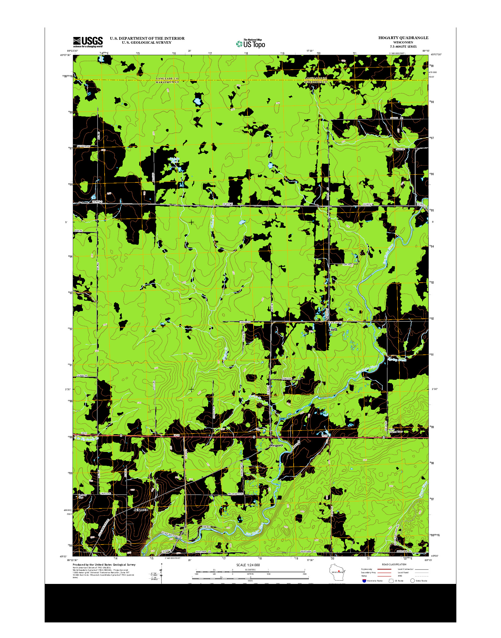 USGS US TOPO 7.5-MINUTE MAP FOR HOGARTY, WI 2013