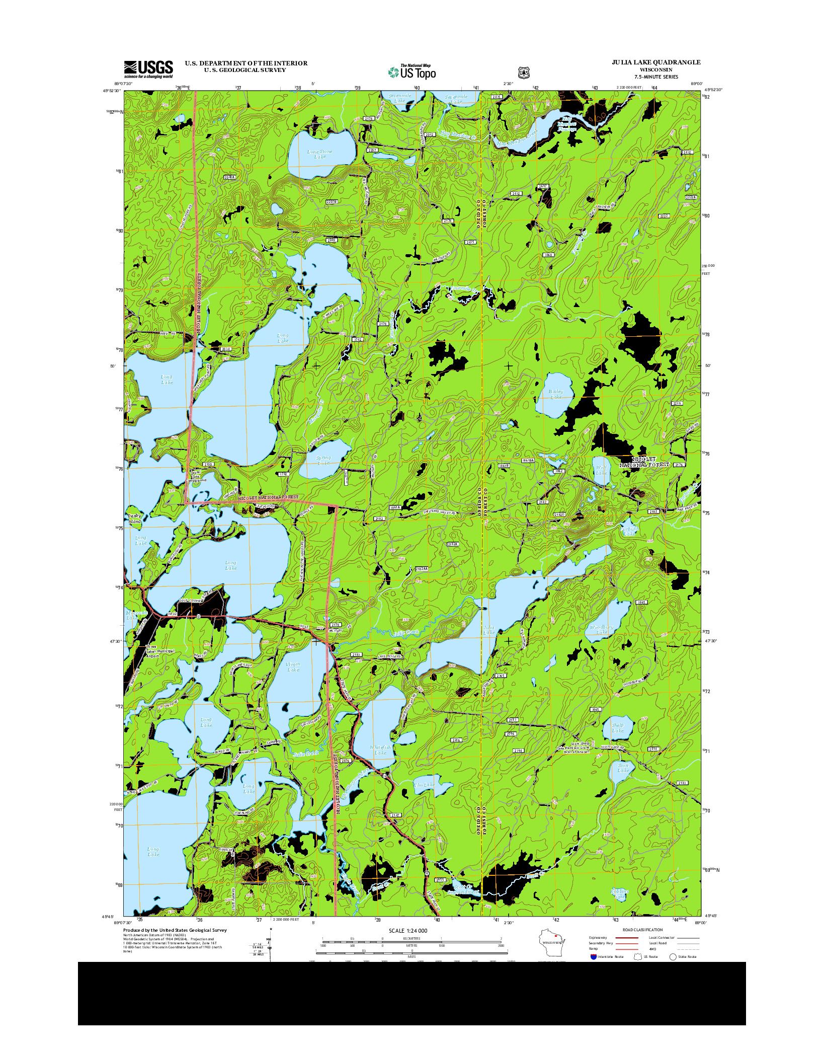 USGS US TOPO 7.5-MINUTE MAP FOR JULIA LAKE, WI 2013