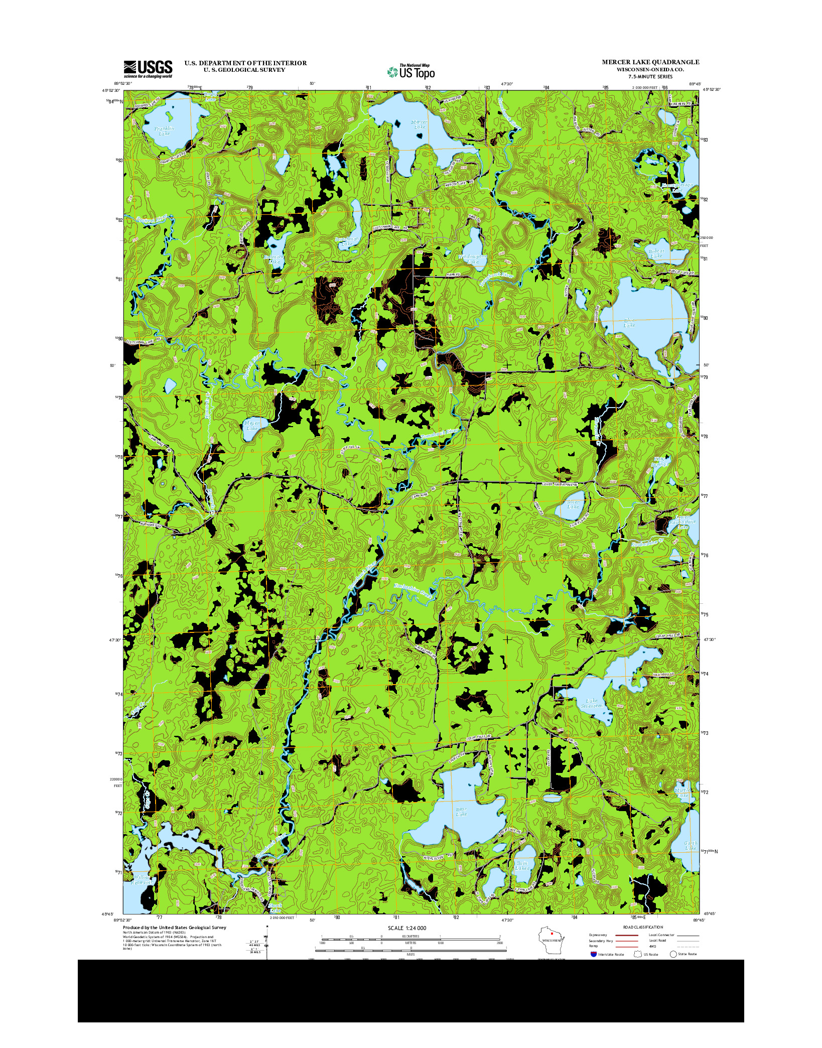 USGS US TOPO 7.5-MINUTE MAP FOR MERCER LAKE, WI 2013