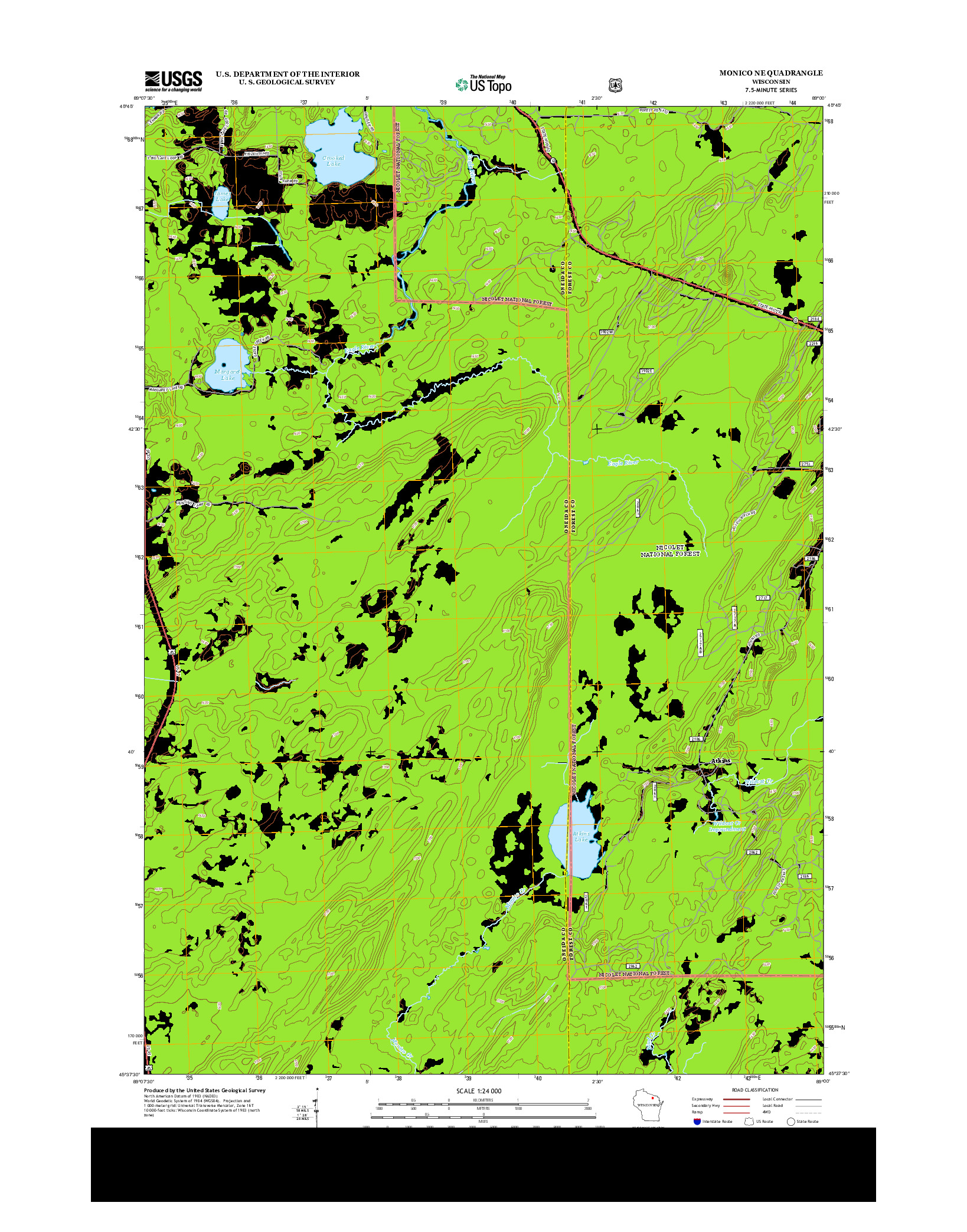 USGS US TOPO 7.5-MINUTE MAP FOR MONICO NE, WI 2013