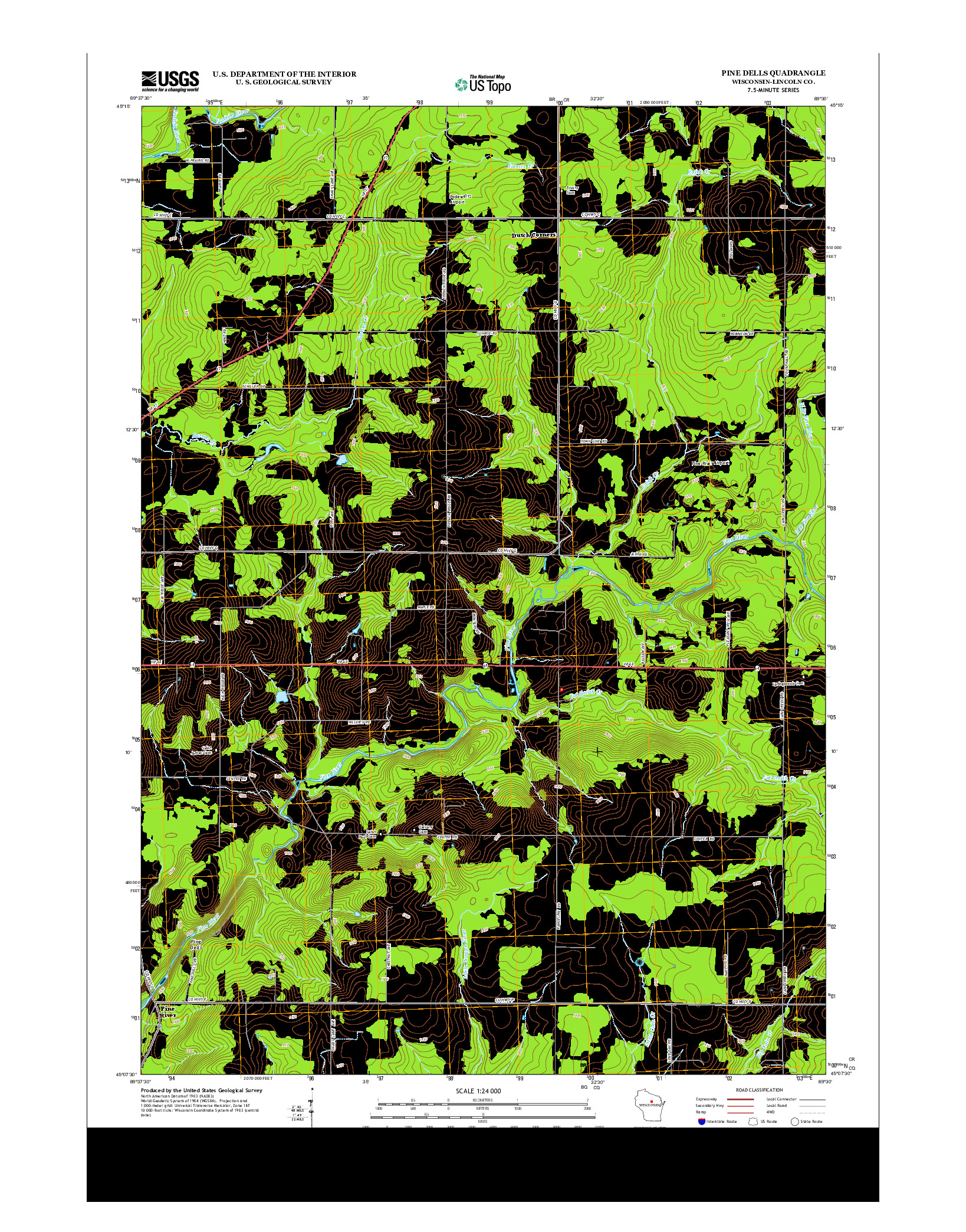 USGS US TOPO 7.5-MINUTE MAP FOR PINE DELLS, WI 2013