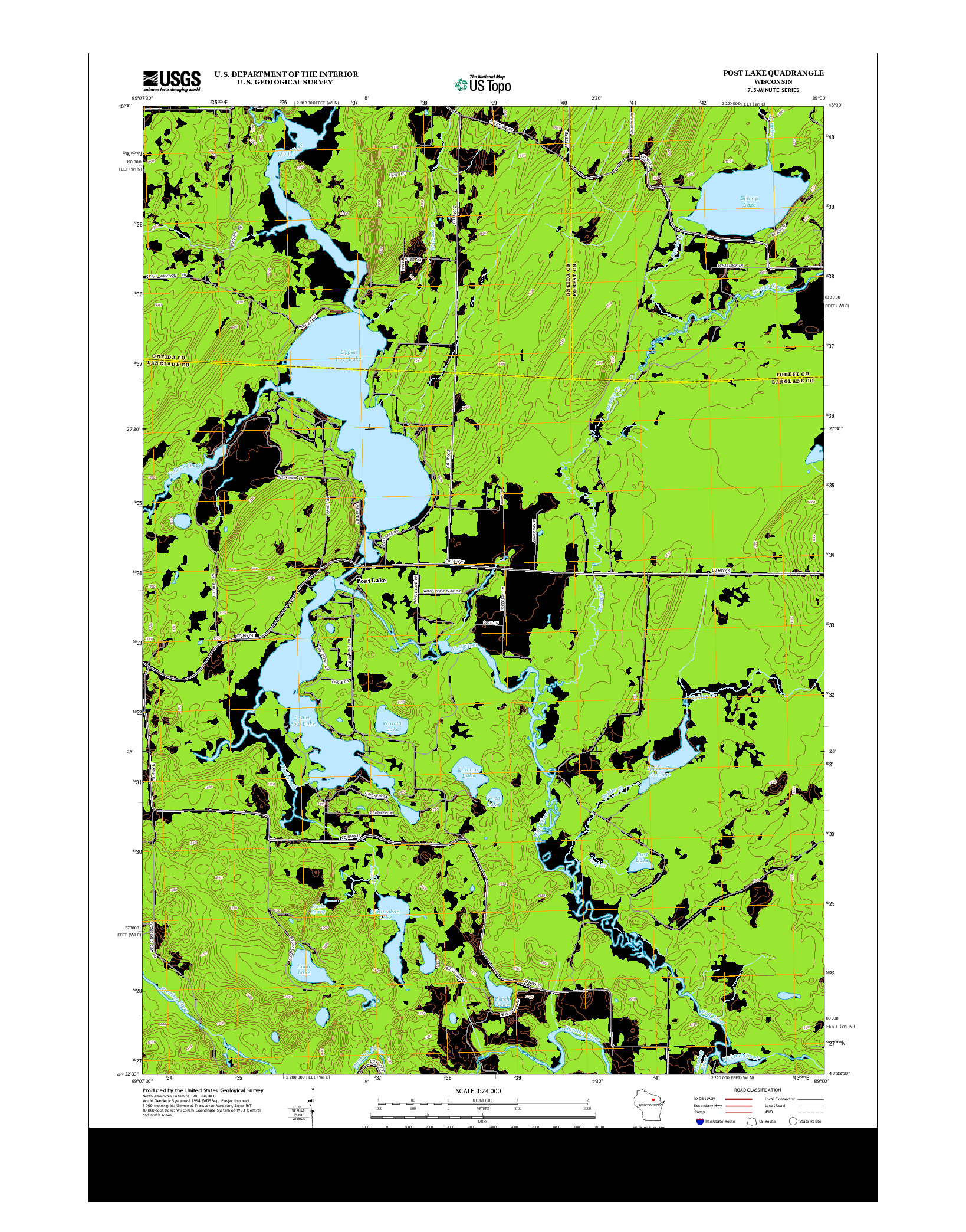 USGS US TOPO 7.5-MINUTE MAP FOR POST LAKE, WI 2013