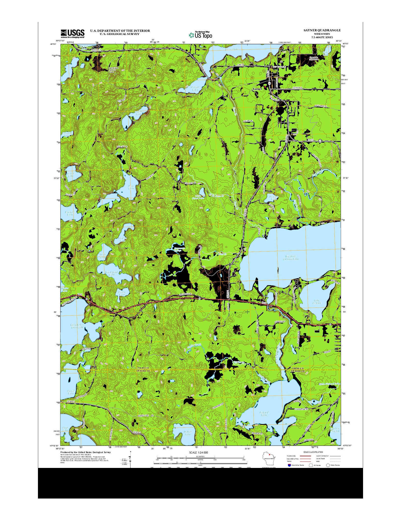 USGS US TOPO 7.5-MINUTE MAP FOR SAYNER, WI 2013