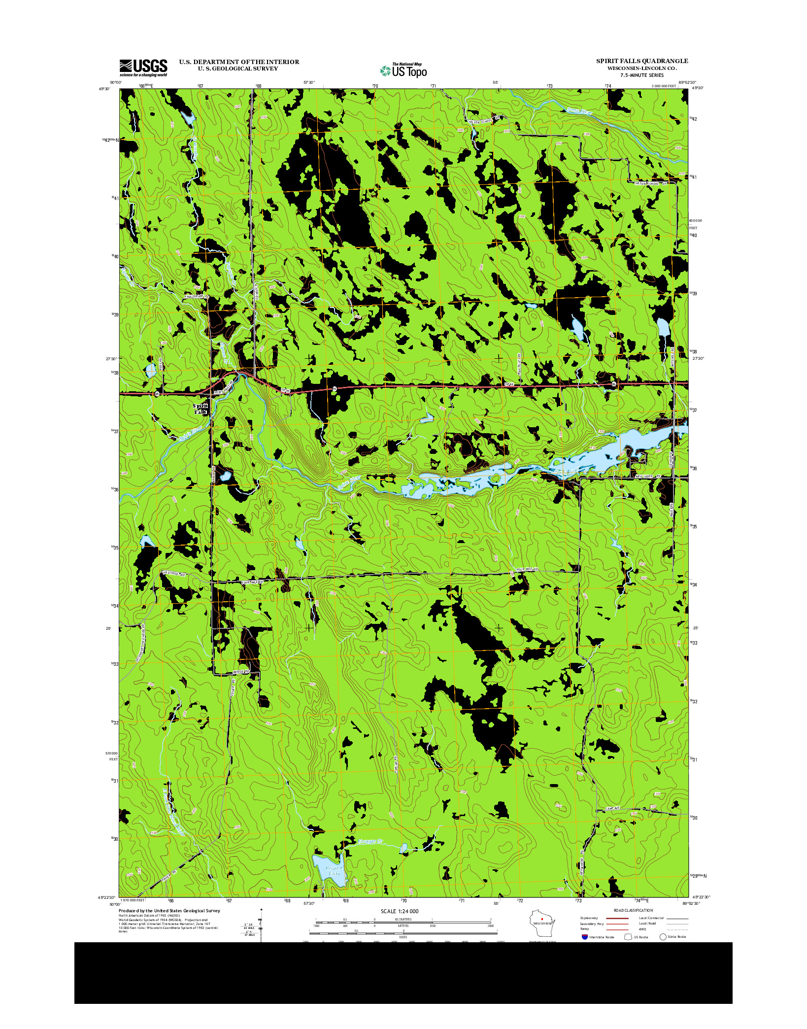 USGS US TOPO 7.5-MINUTE MAP FOR SPIRIT FALLS, WI 2013