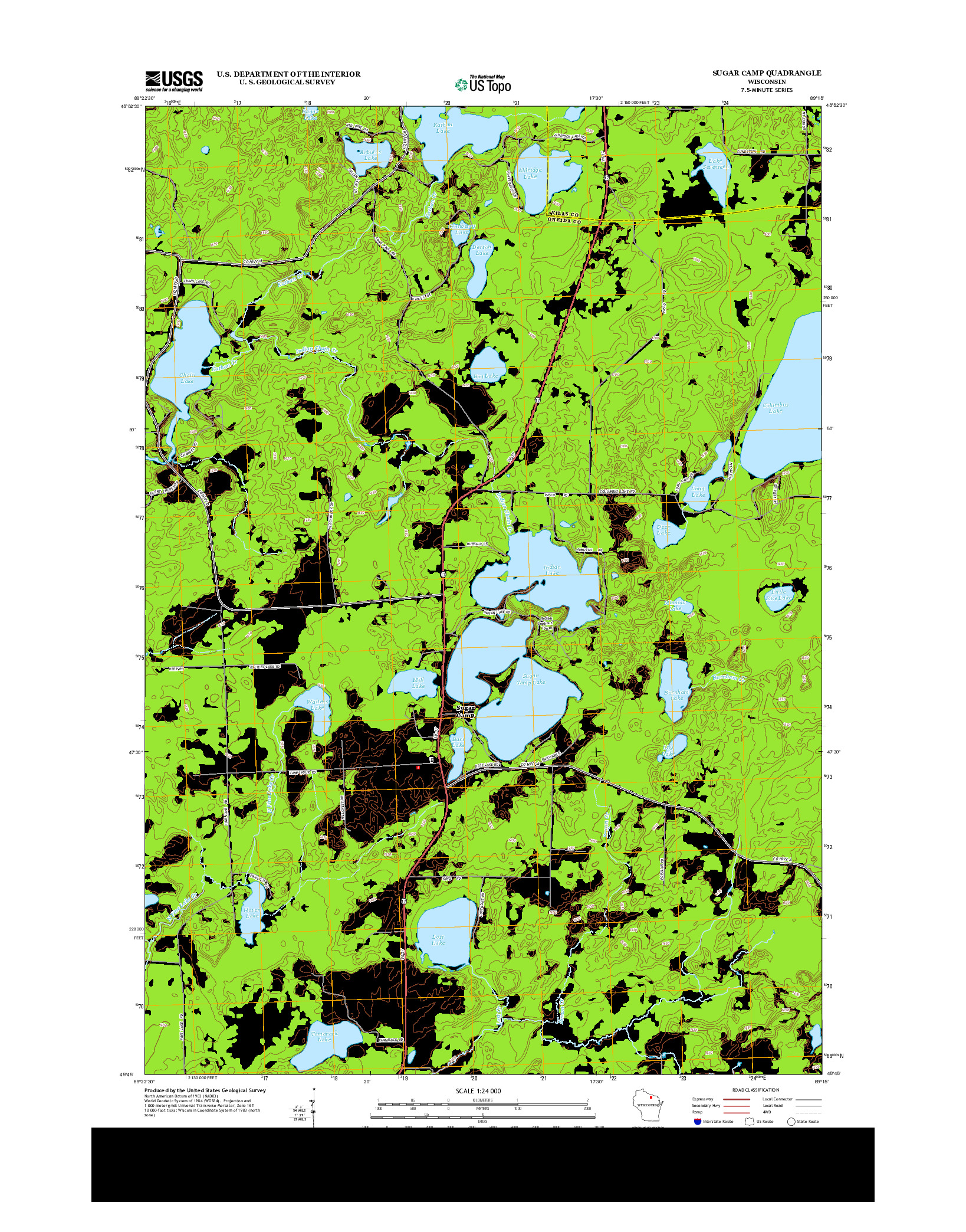 USGS US TOPO 7.5-MINUTE MAP FOR SUGAR CAMP, WI 2013