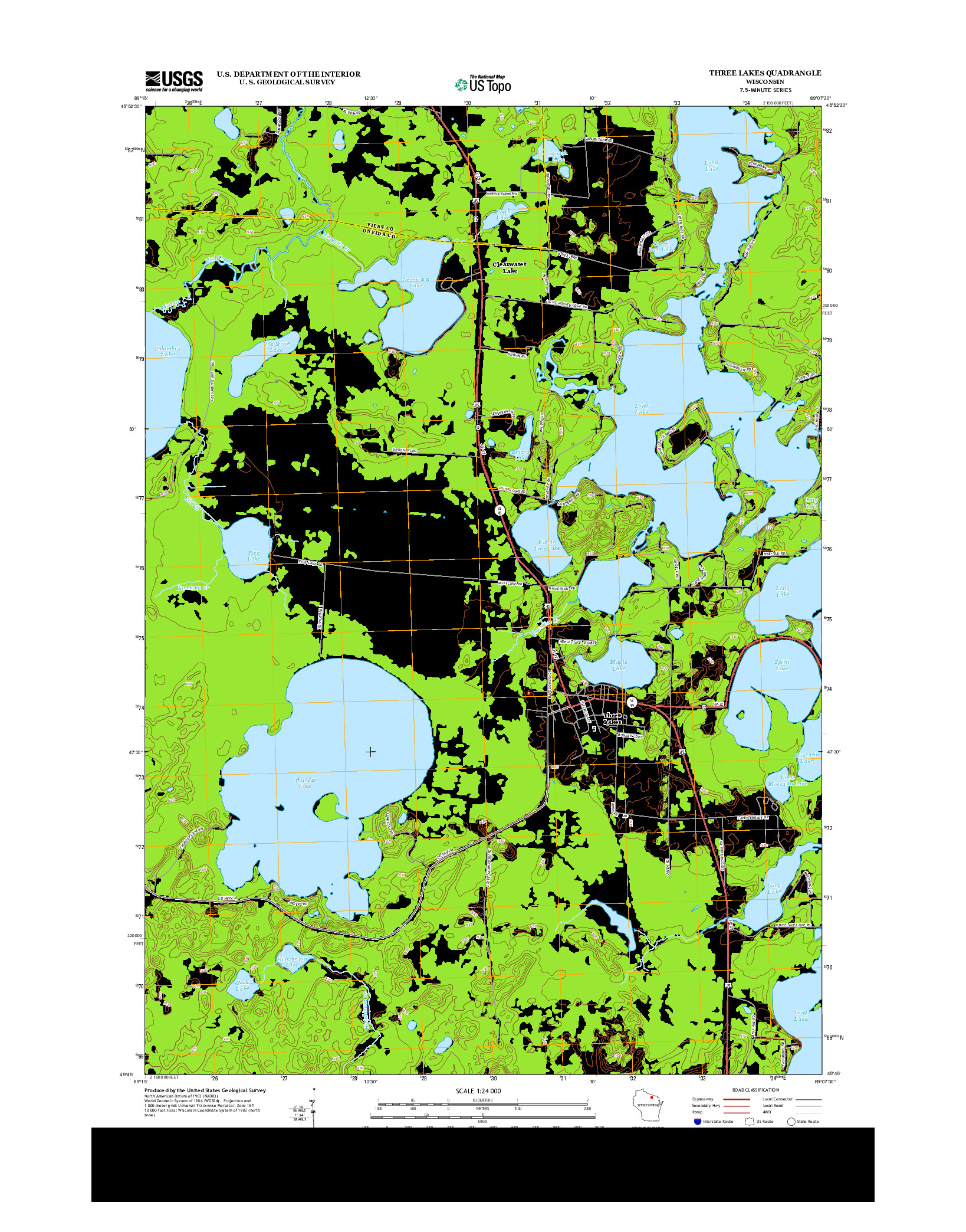 USGS US TOPO 7.5-MINUTE MAP FOR THREE LAKES, WI 2013