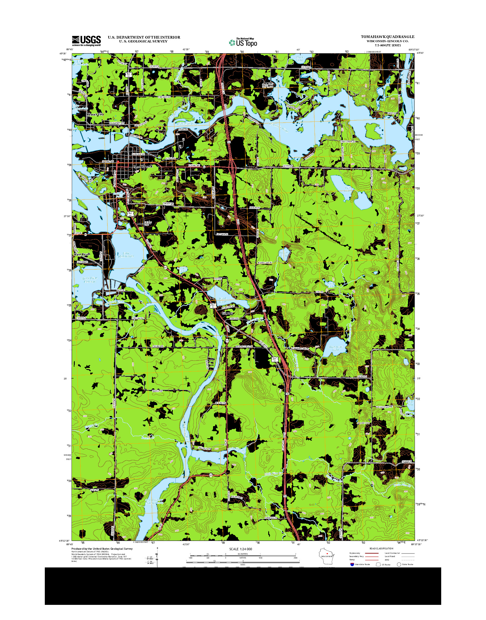 USGS US TOPO 7.5-MINUTE MAP FOR TOMAHAWK, WI 2013