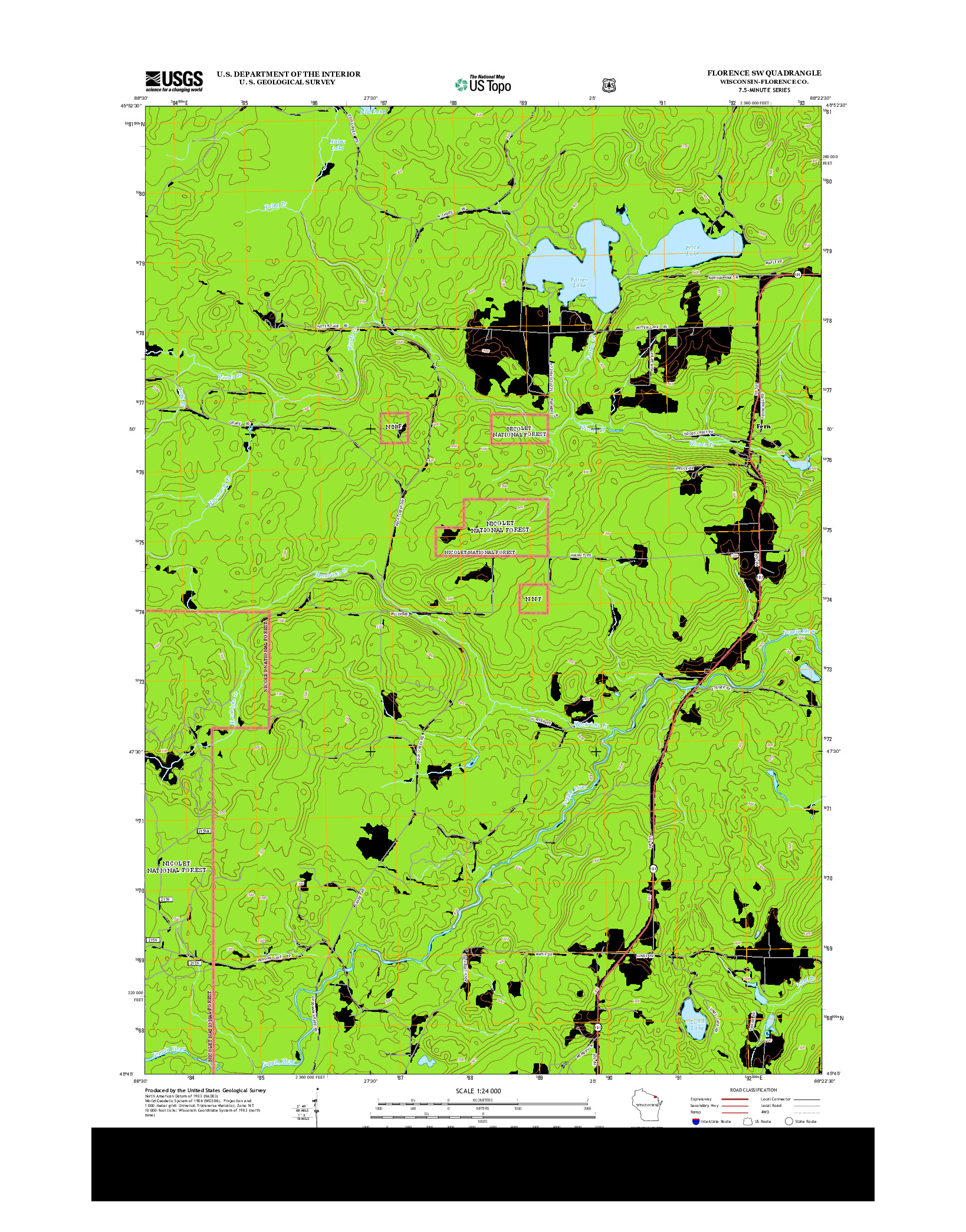 USGS US TOPO 7.5-MINUTE MAP FOR FLORENCE SW, WI 2013